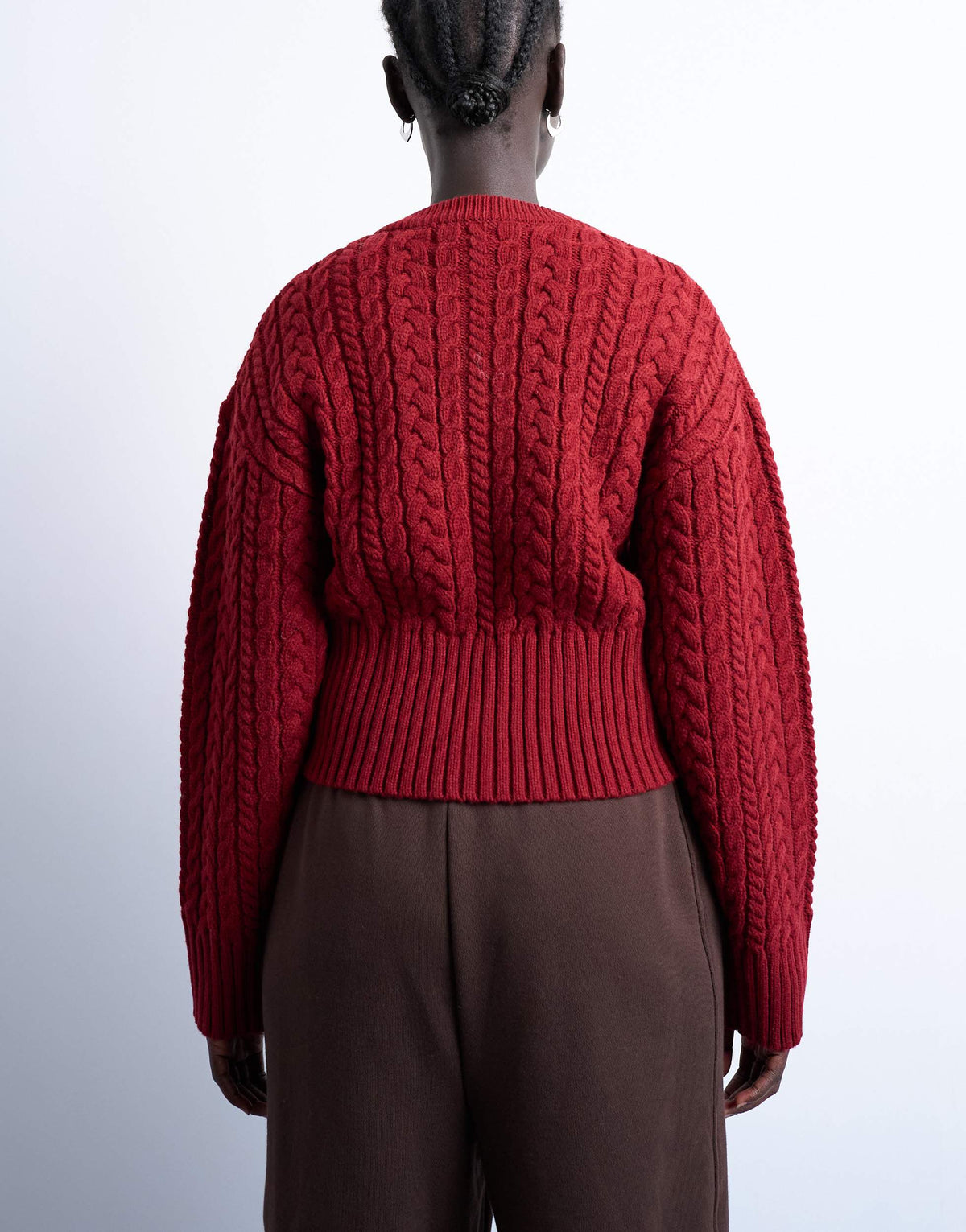 Topshop knitted cable fitted waist cardigan in burgundy