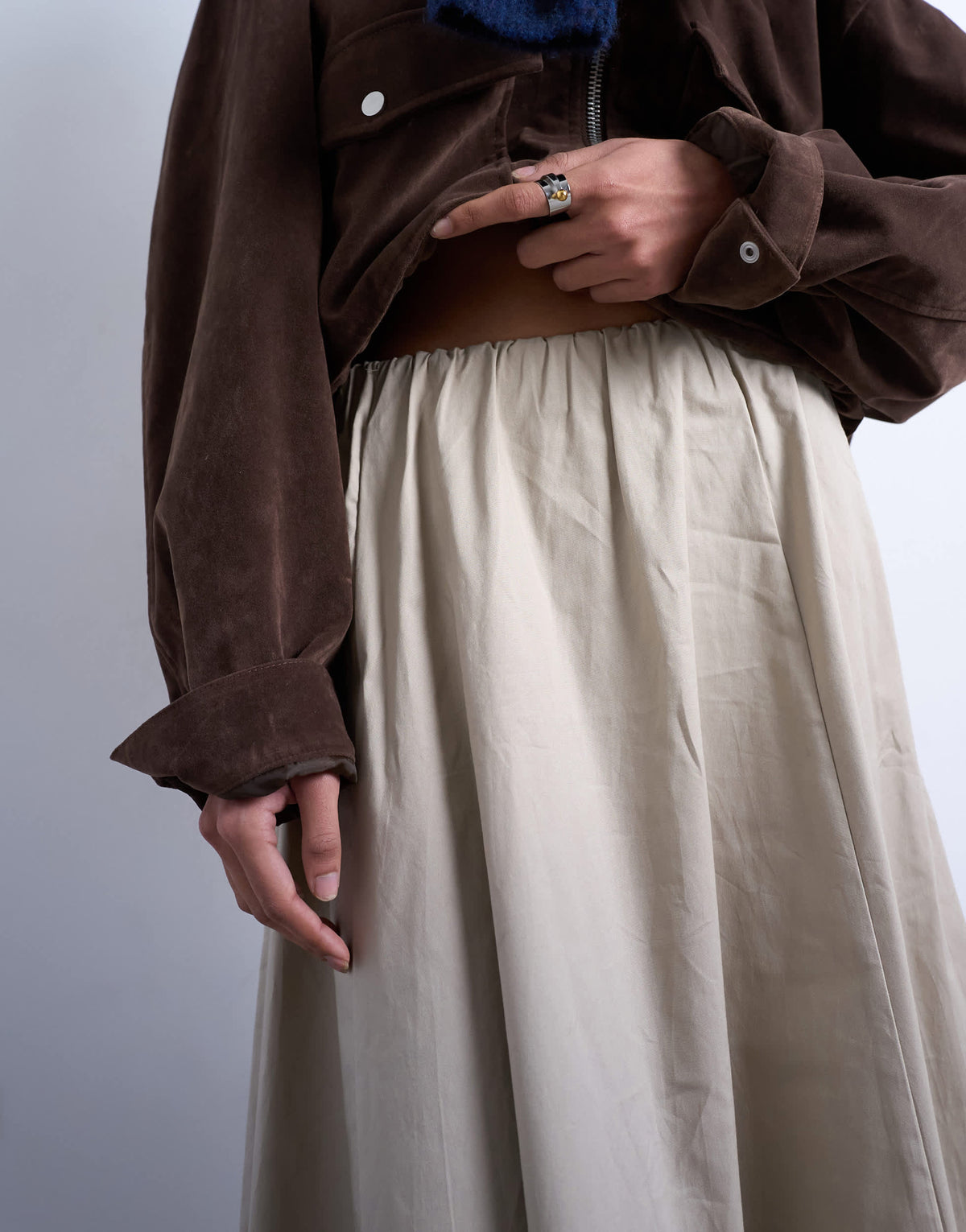 Topshop heavy twill full circle midi skirt in taupe
