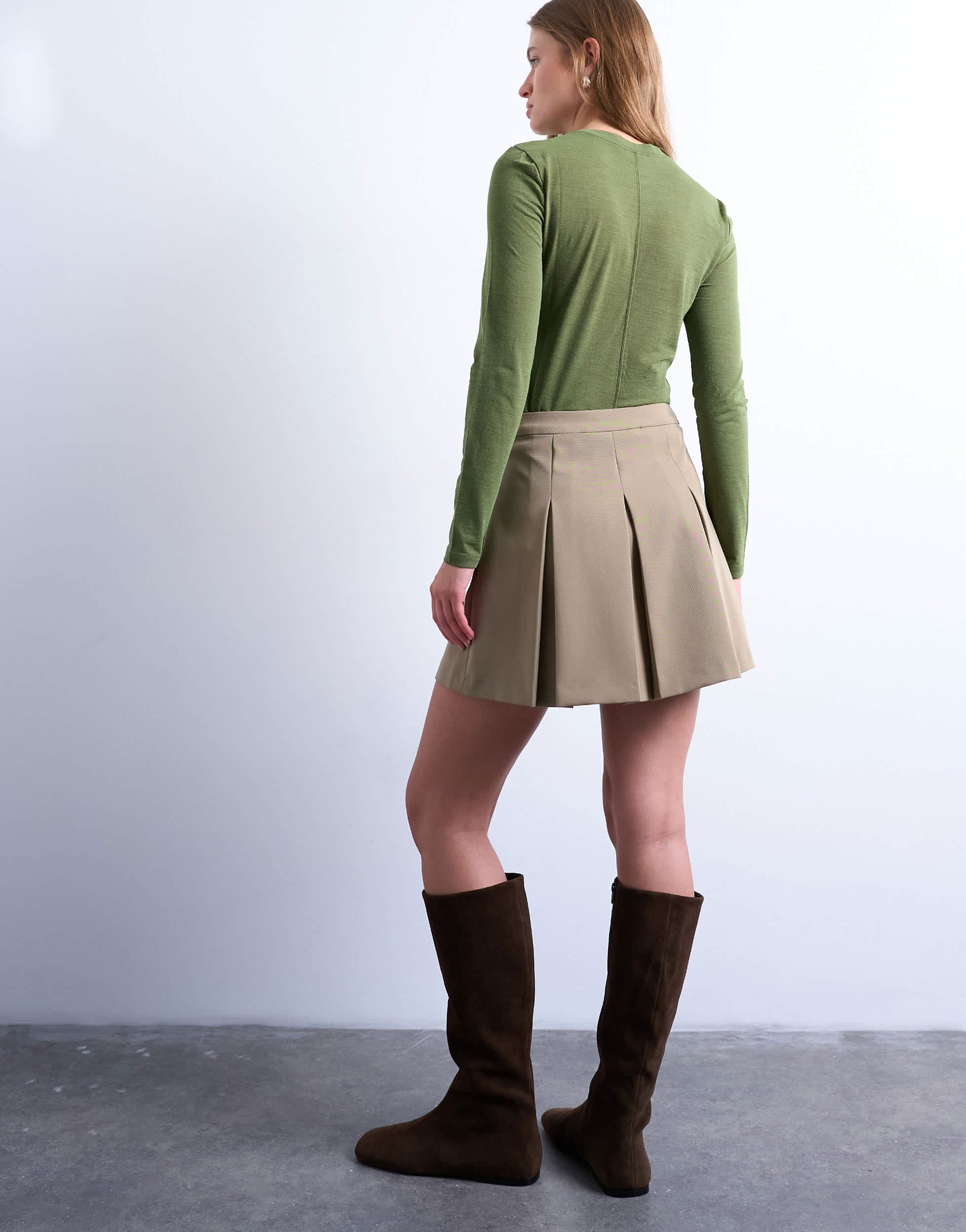 Topshop box pleat taupe mini skirt