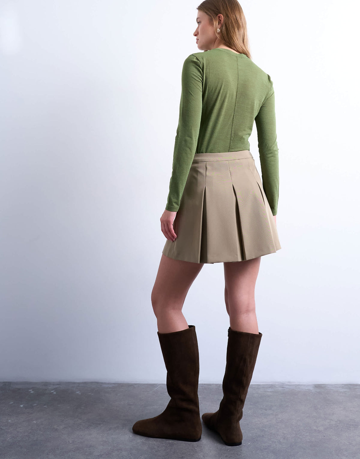 Topshop box pleat taupe mini skirt