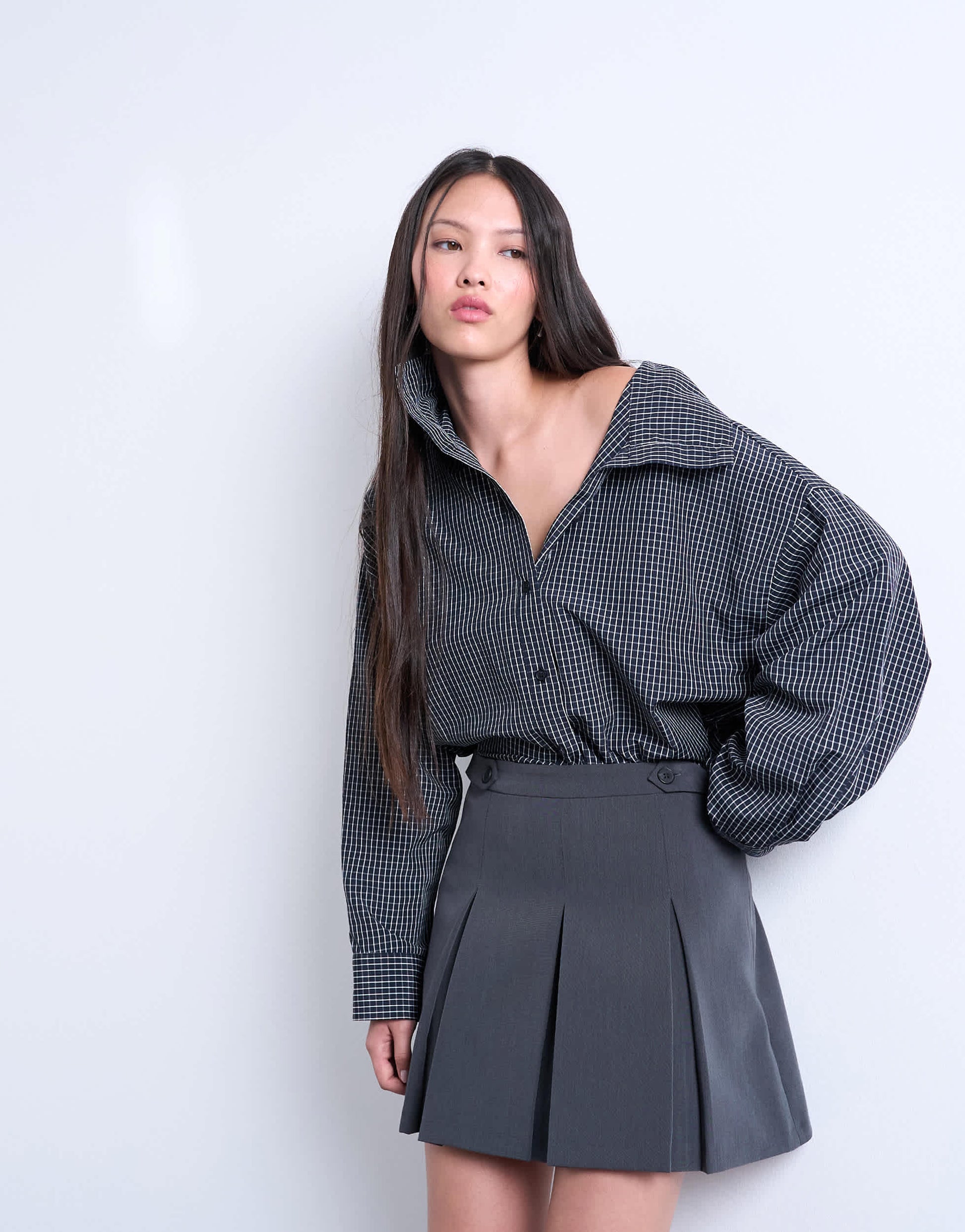 Topshop box pleat grey mini skirt