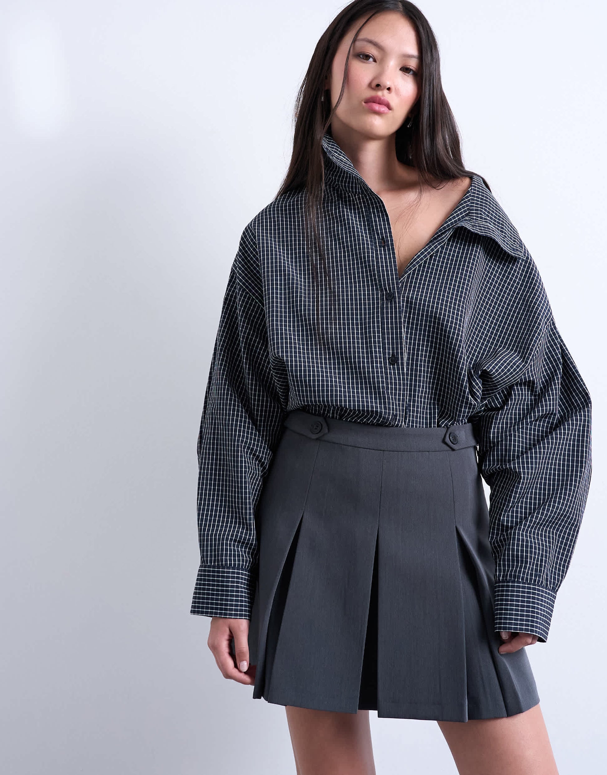 Topshop box pleat grey mini skirt
