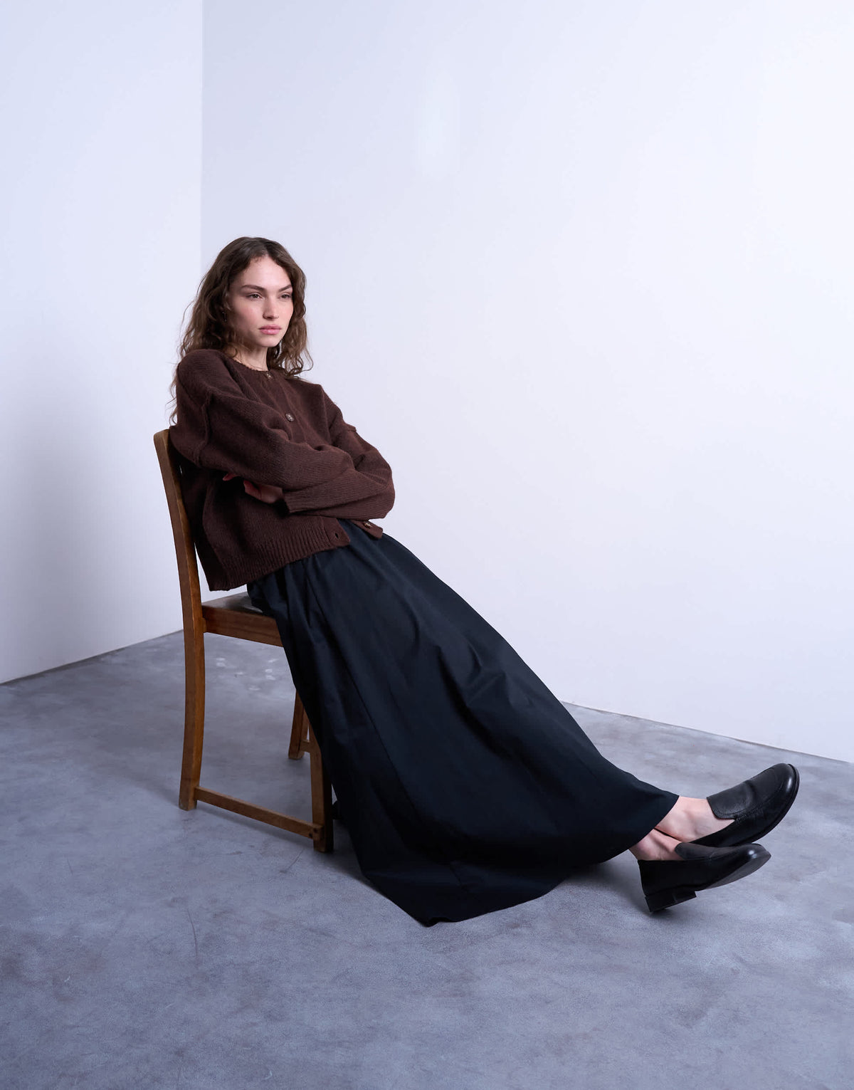 Topshop heavy twill full hem midi skirt in black