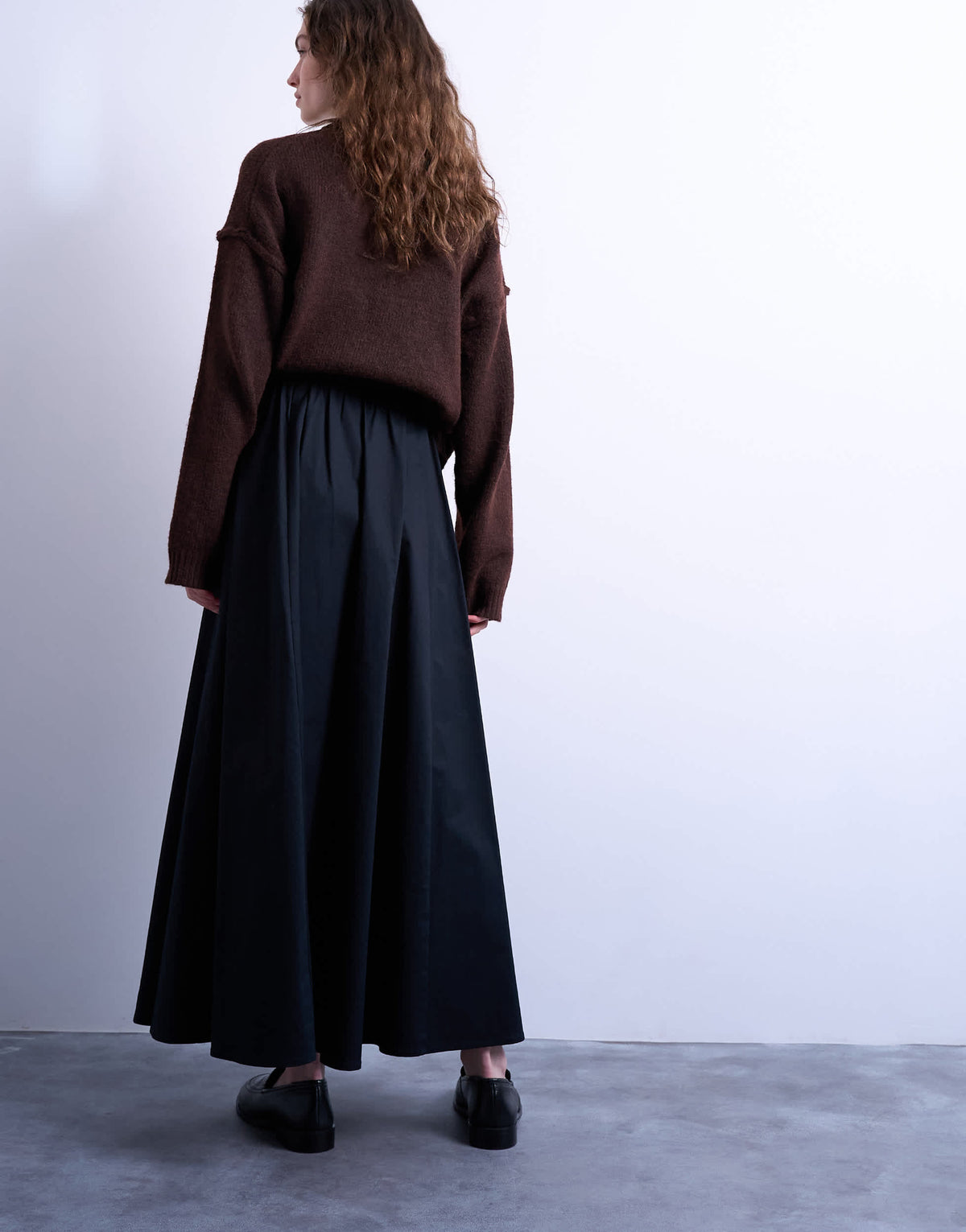 Topshop heavy twill full hem midi skirt in black