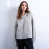 Topshop premium knitted fluffy v-neck alpaca jumper in light grey