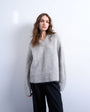 Topshop premium knitted fluffy v-neck alpaca jumper in light grey