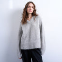 Pull en alpaga haut de gamme Topshop, en maille moelleuse à col en V, gris clair