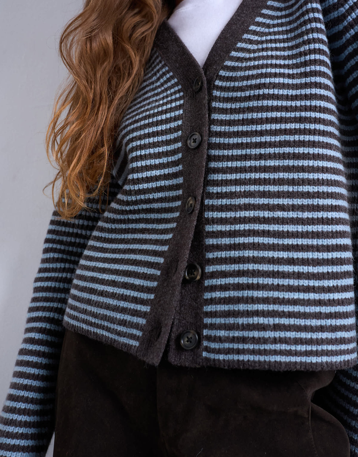 Topshop knitted stripe cardigan in blue