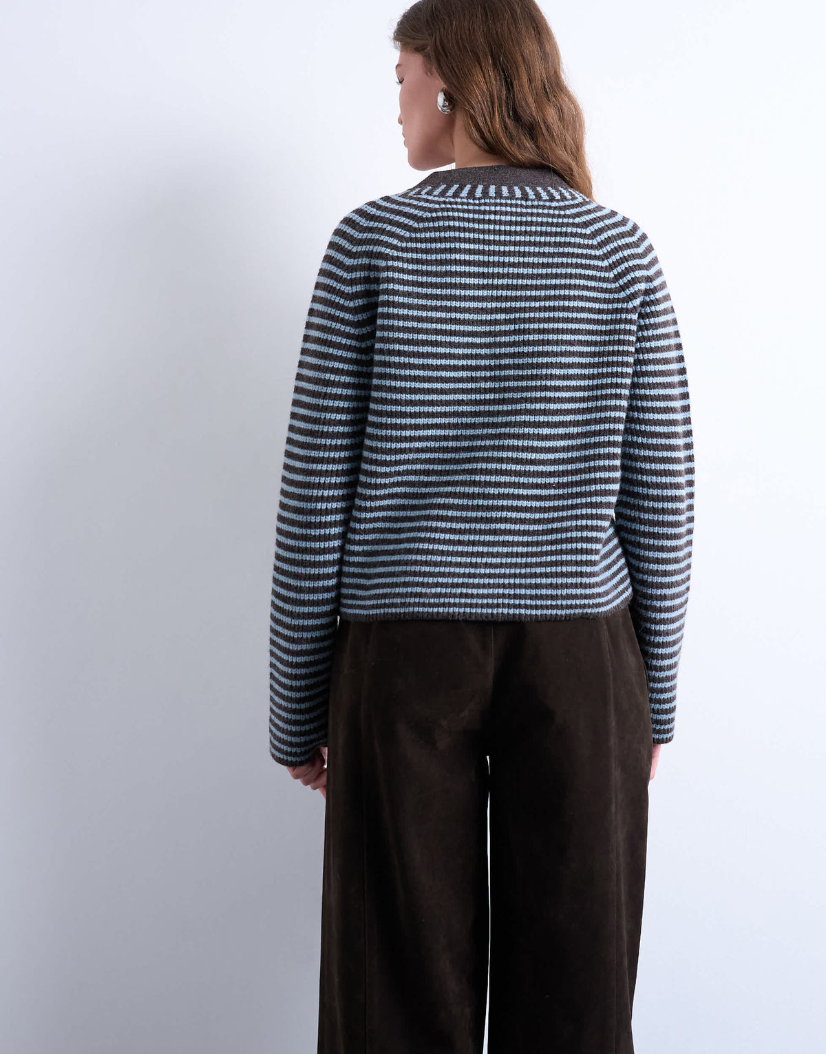 Topshop knitted stripe cardigan in blue