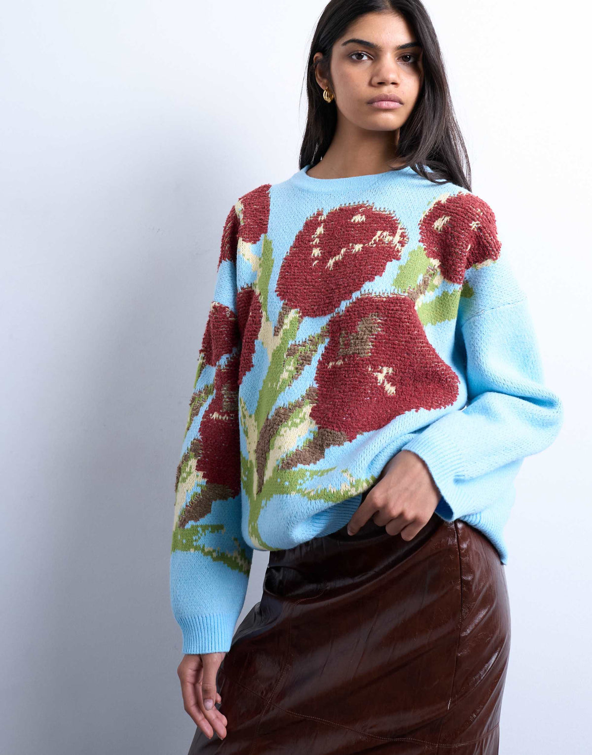 Topshop textured knitted tulip jumper in blue