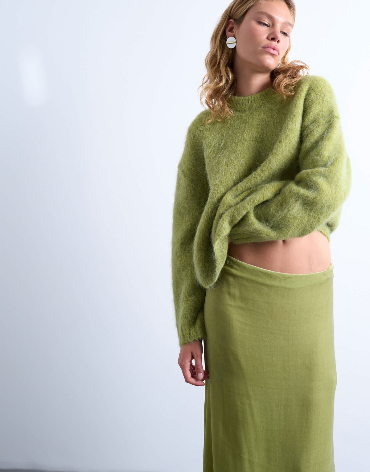 Topshop knitted premium alpaca crew neck boxy jumper in green