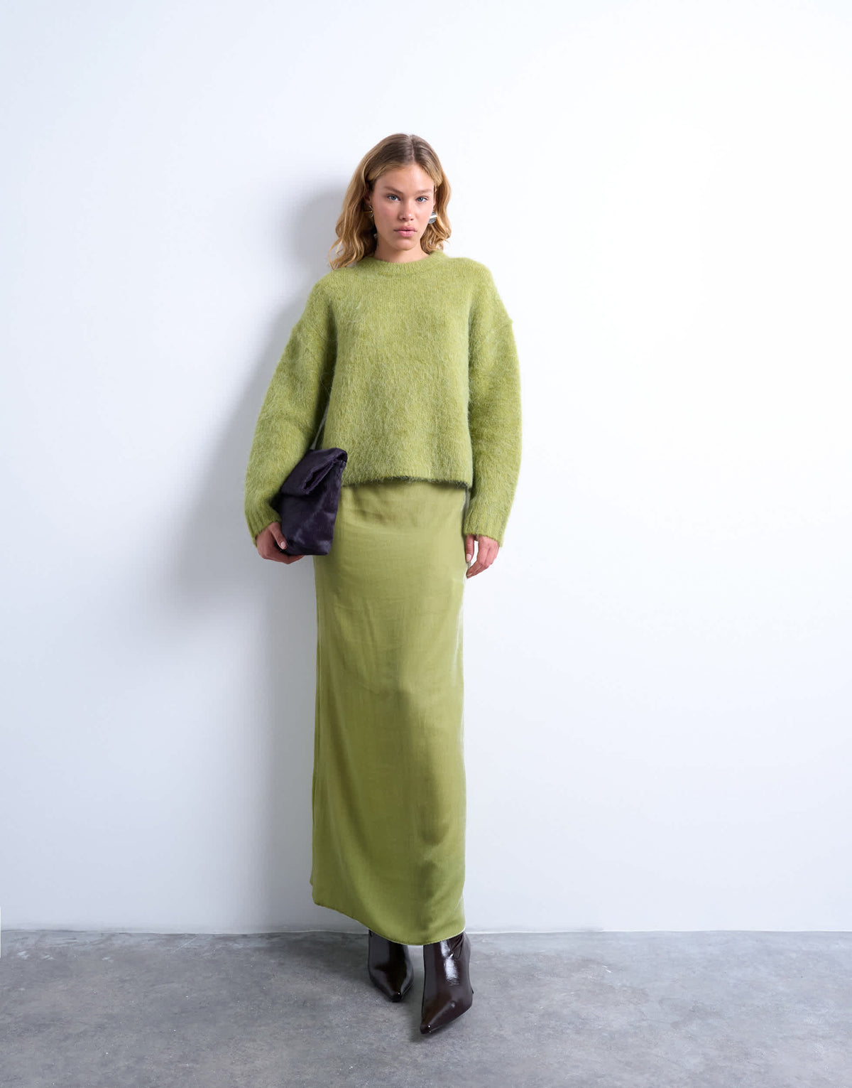 Topshop knitted premium alpaca crew neck boxy jumper in green