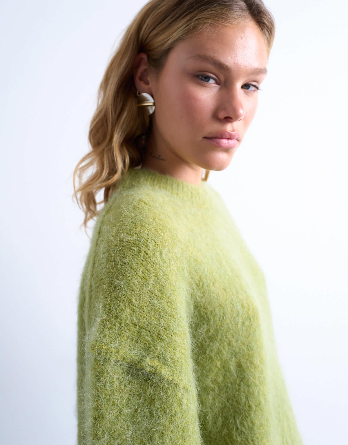 Topshop knitted premium alpaca crew neck boxy jumper in green