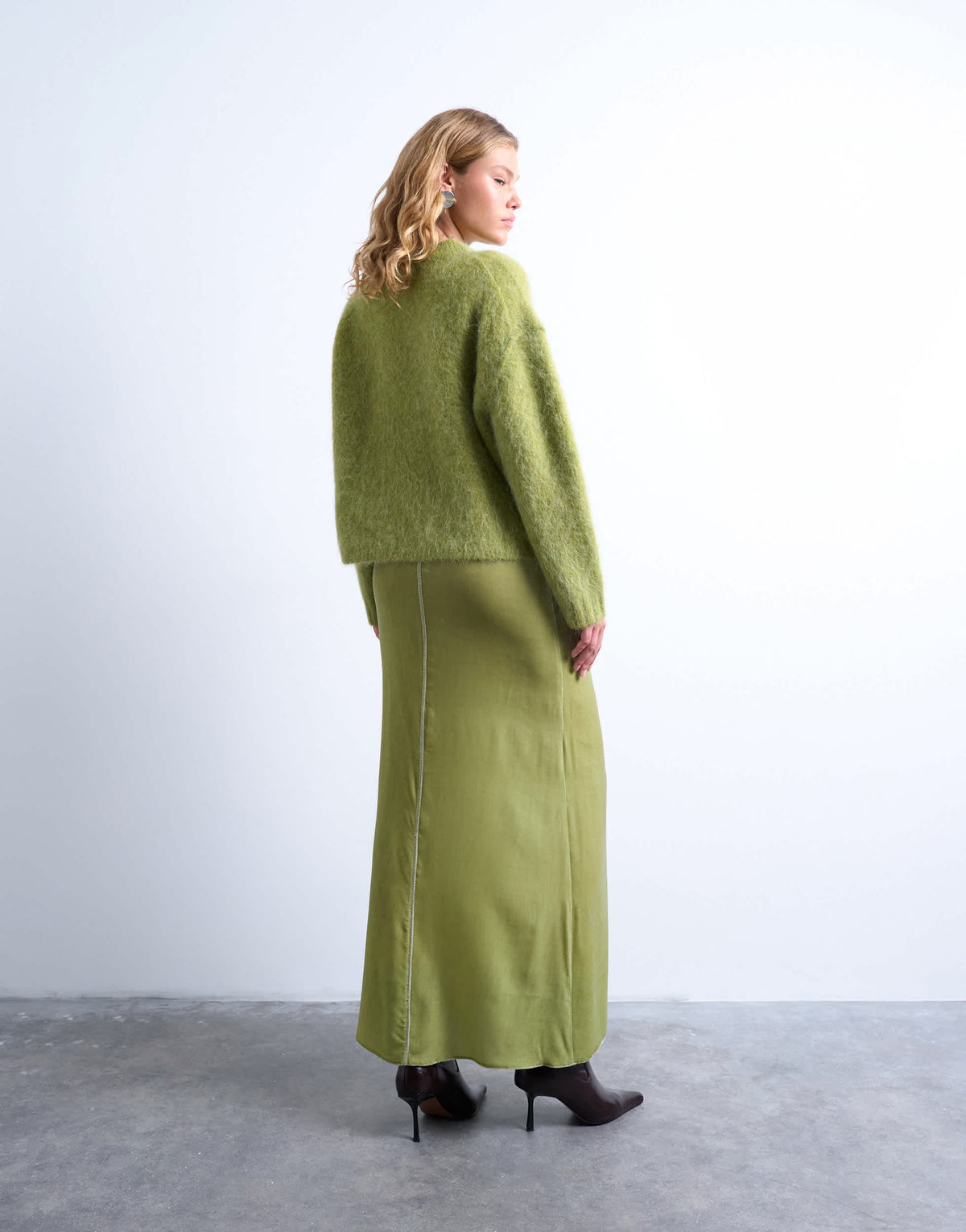 Topshop knitted premium alpaca crew neck boxy jumper in green