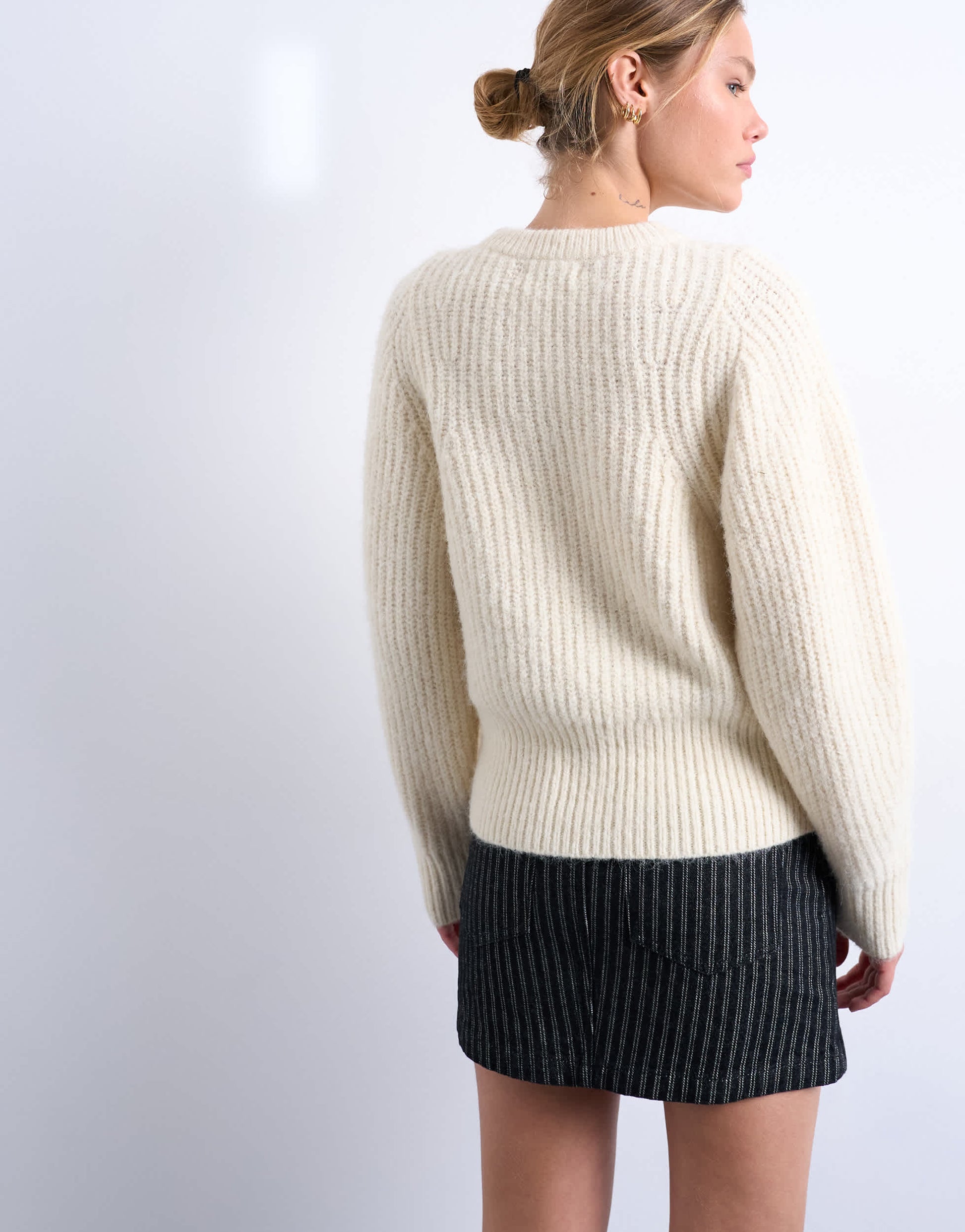 Topshop knitted rounded sleeve jumper in ivory