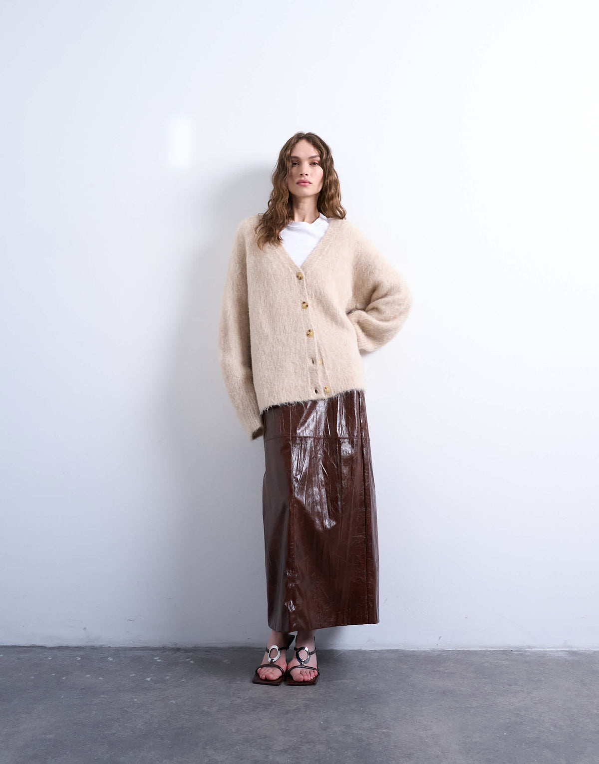 Topshop knitted premium alpaca cardigan in beige