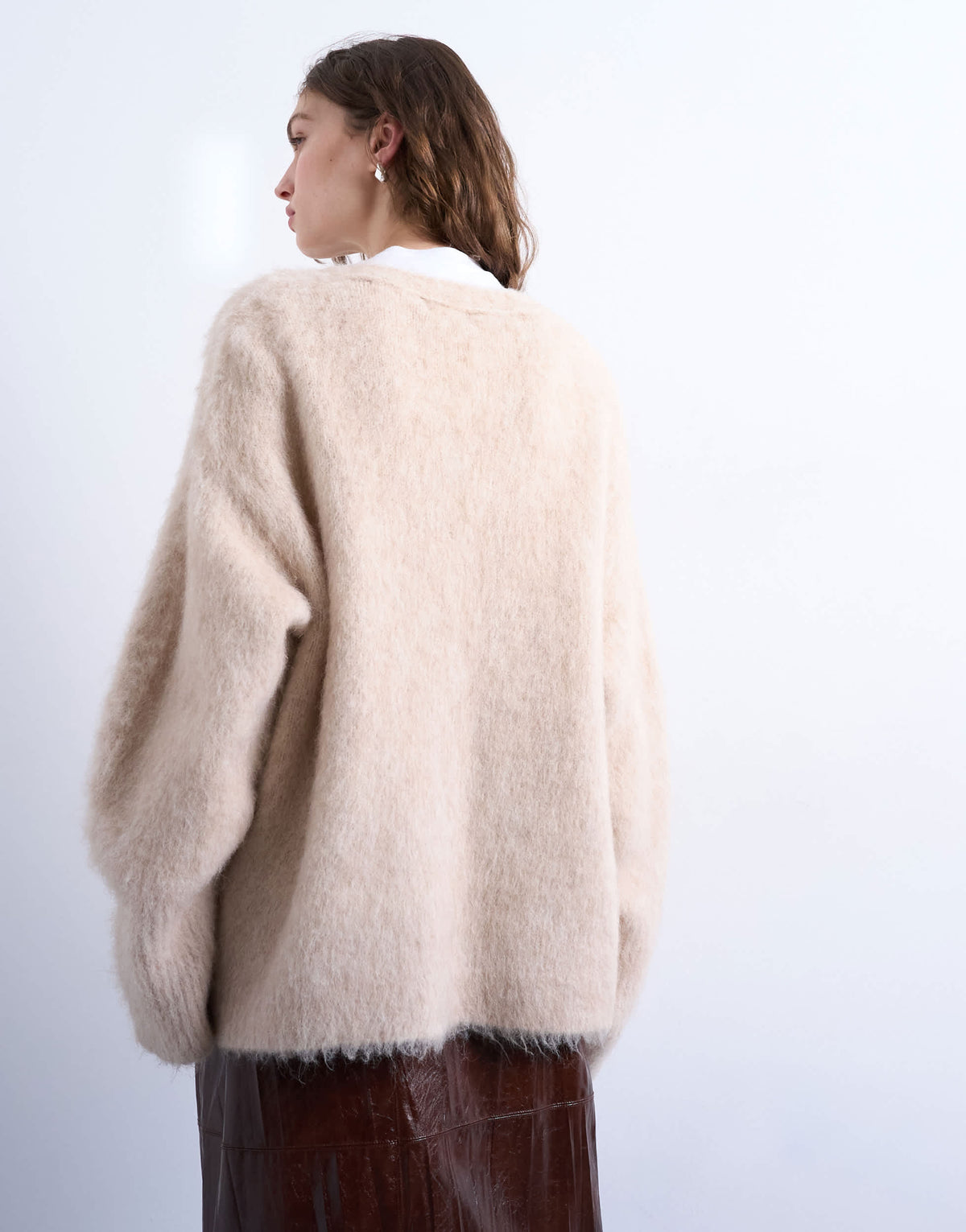 Topshop knitted premium alpaca cardigan in beige