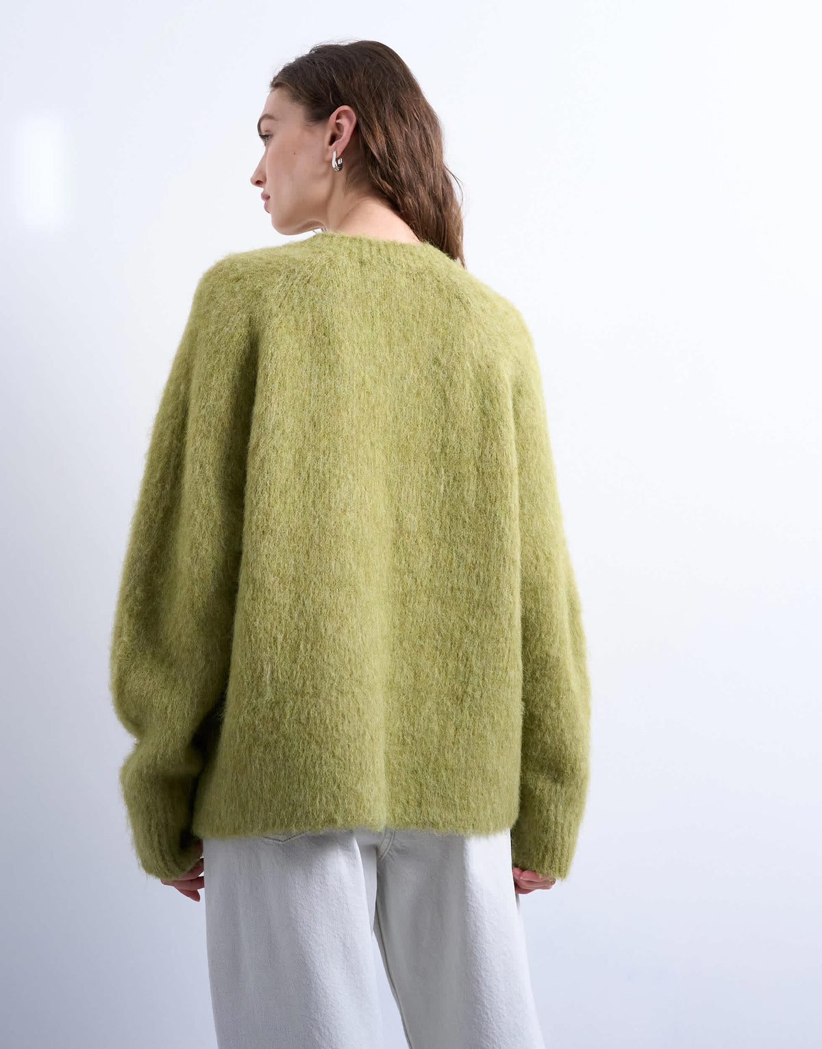 Topshop knitted premium alpaca  v neck jumper in avocado 