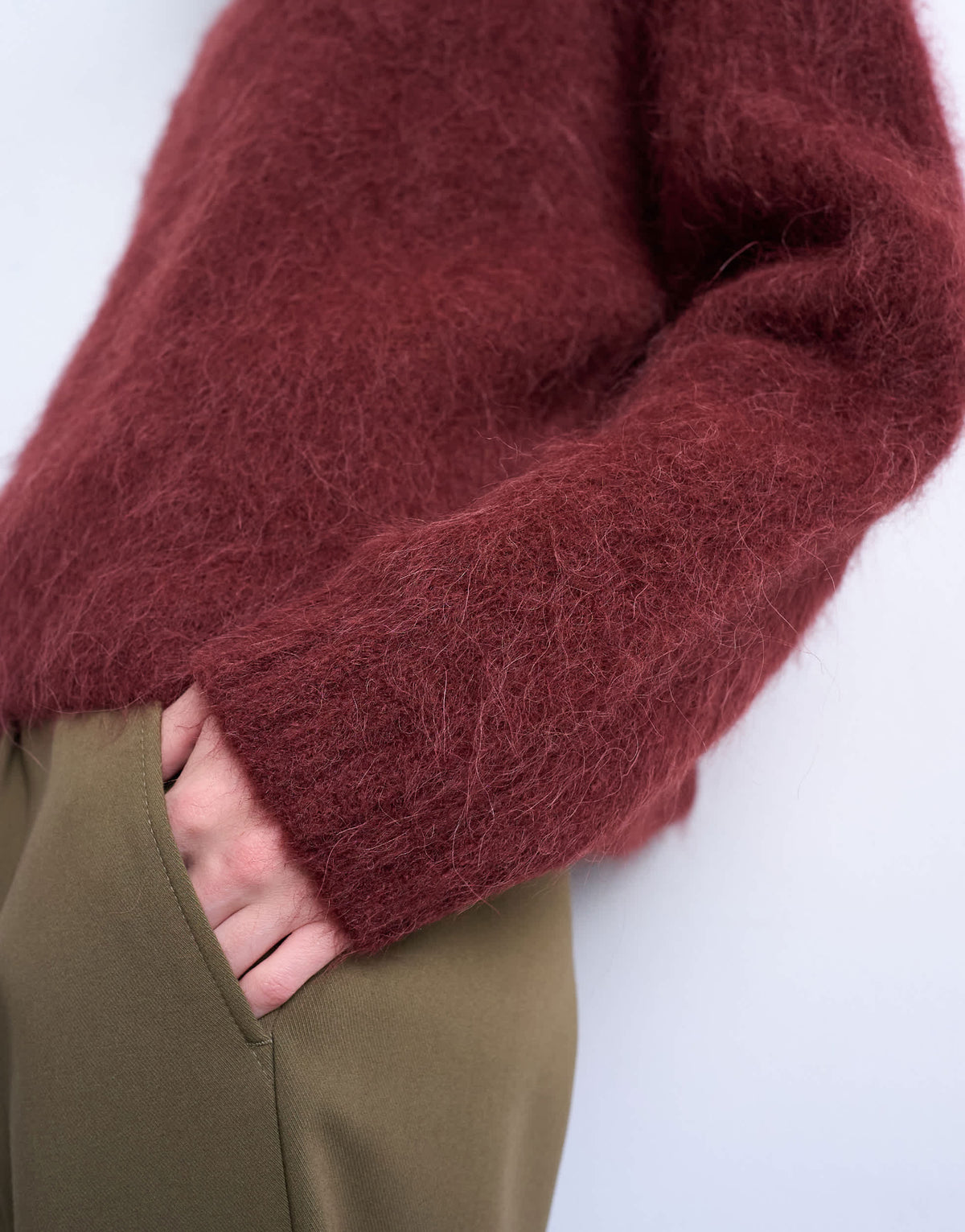 Topshop knitted premium alpaca crew neck boxy jumper in Burgundy