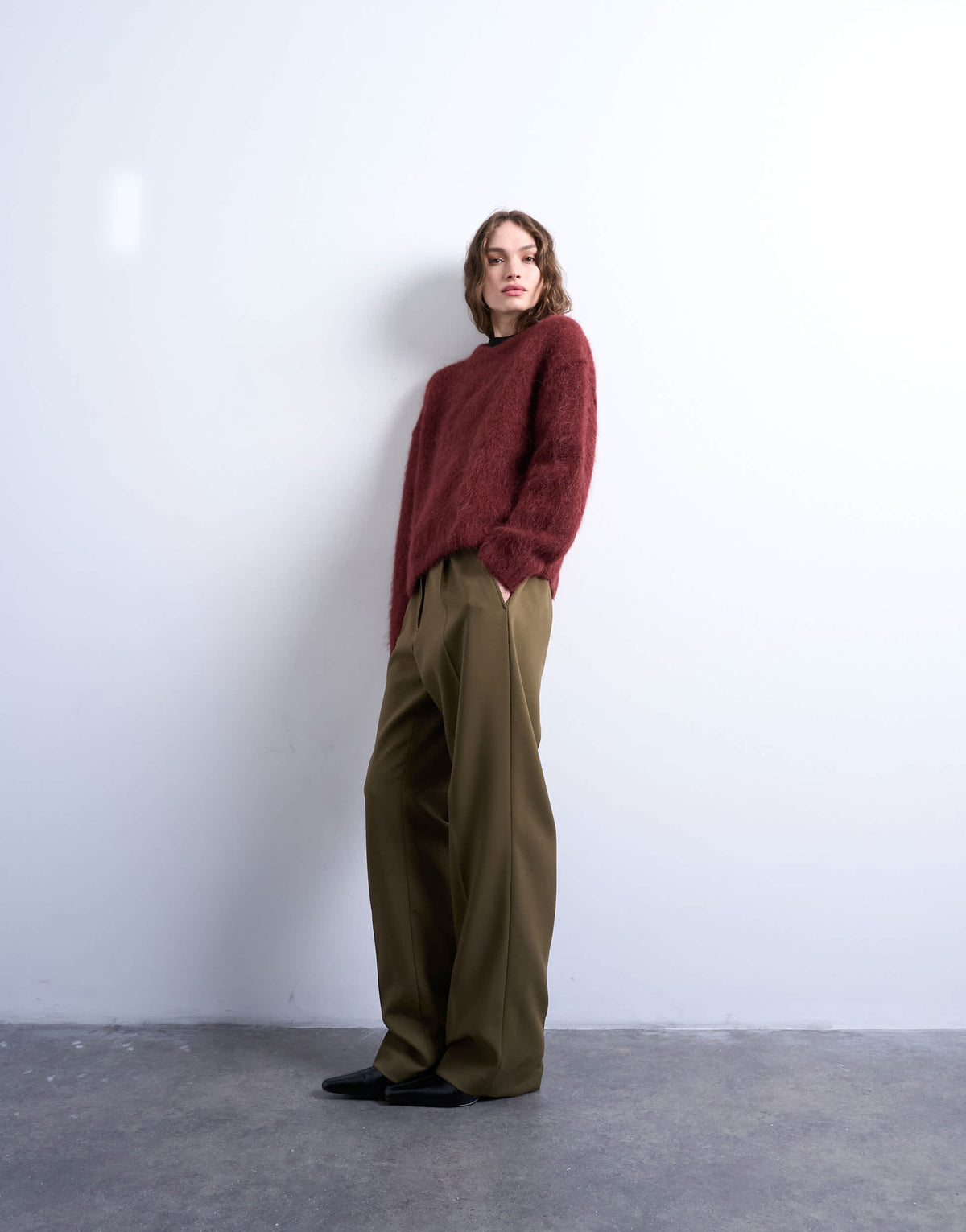 Topshop knitted premium alpaca crew neck boxy jumper in Burgundy