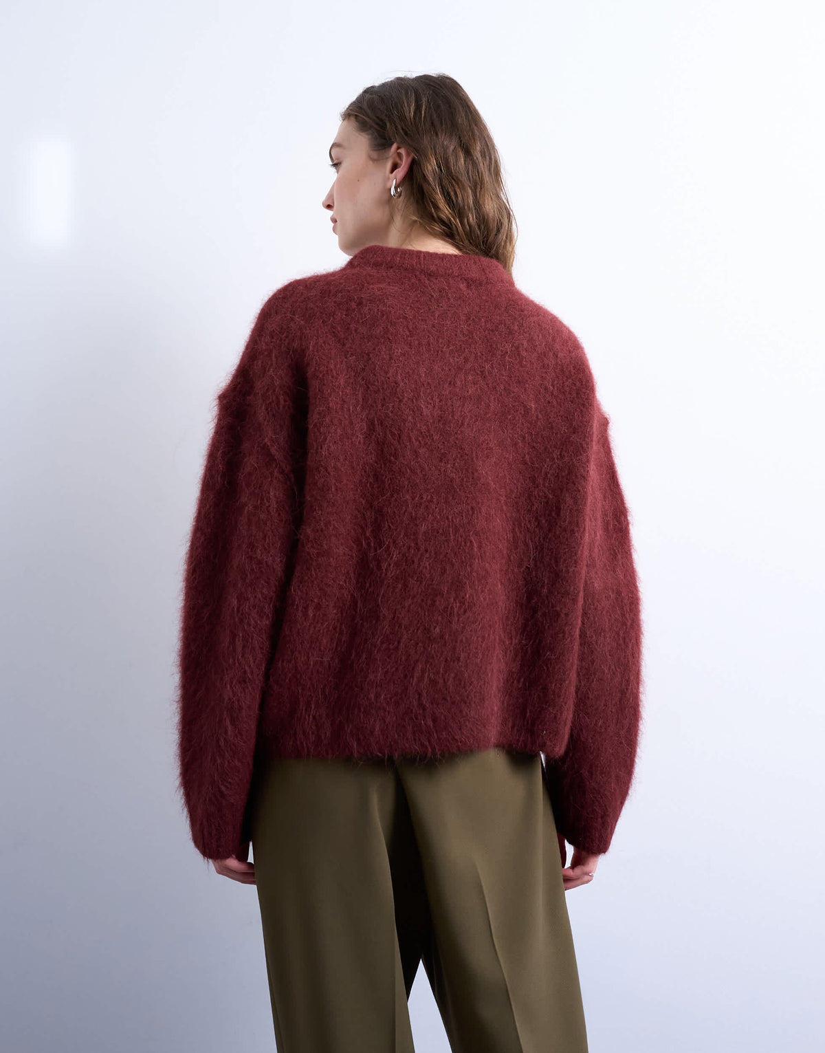 Topshop knitted premium alpaca crew neck boxy jumper in Burgundy