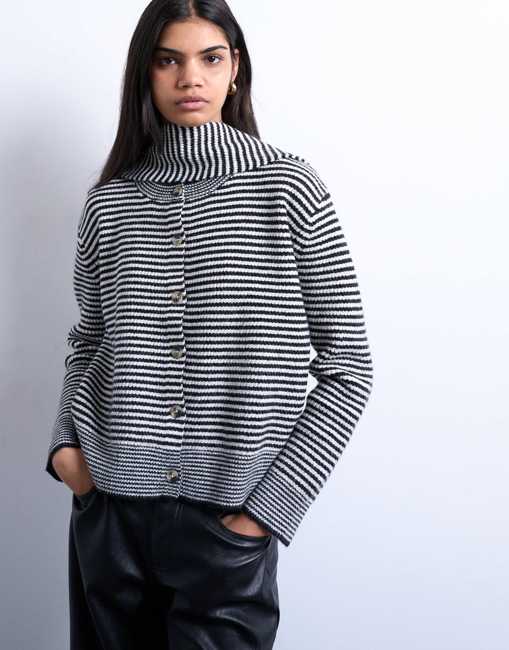 Topshop knitted stripe cardigan and scarf in mono