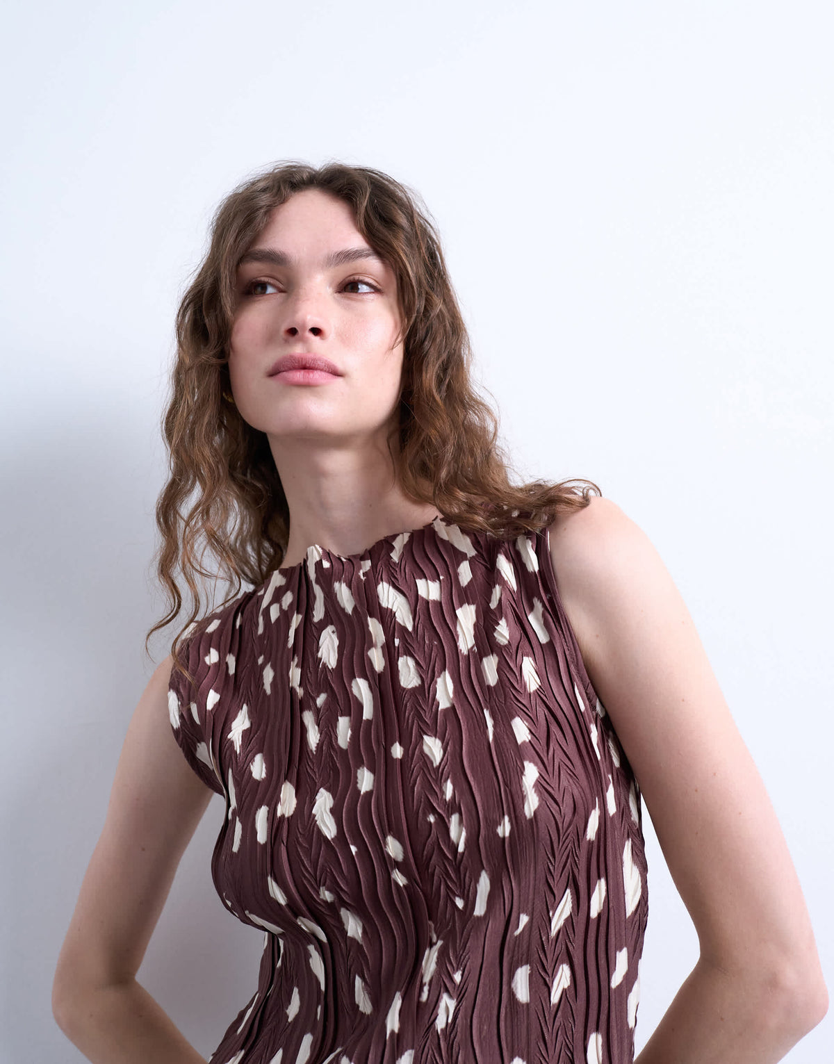 Topshop abstract animal print plisse mini dress in brown