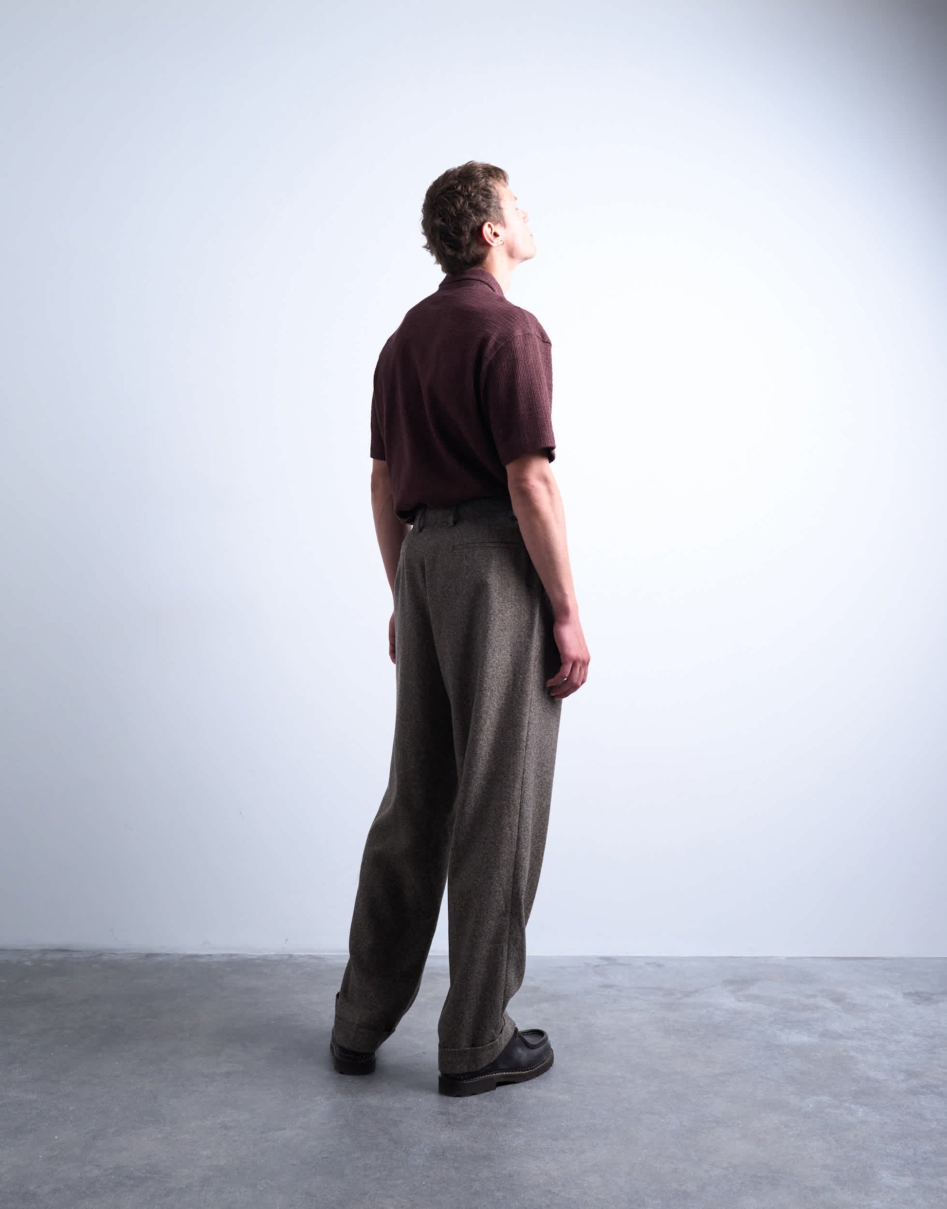 Topman wide leg pleated herringbone trouser in brown