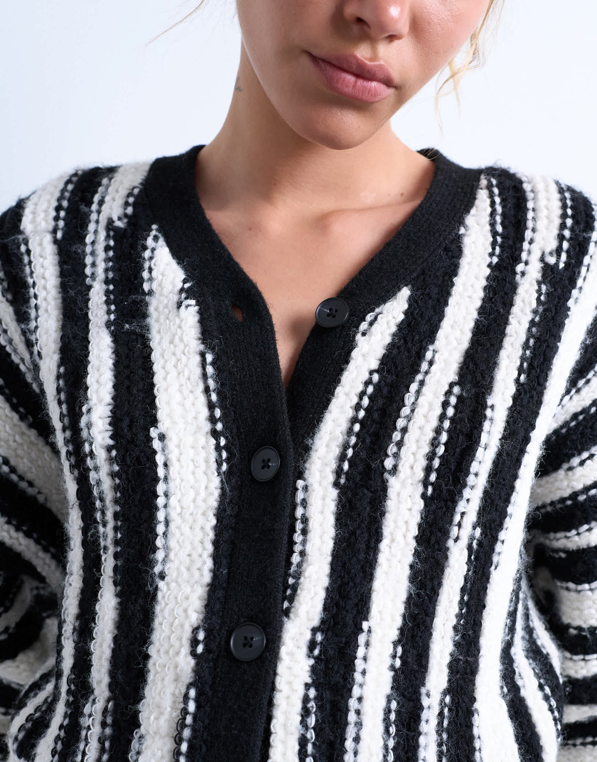 Topshop knitted vetical stripe cardigan in mono