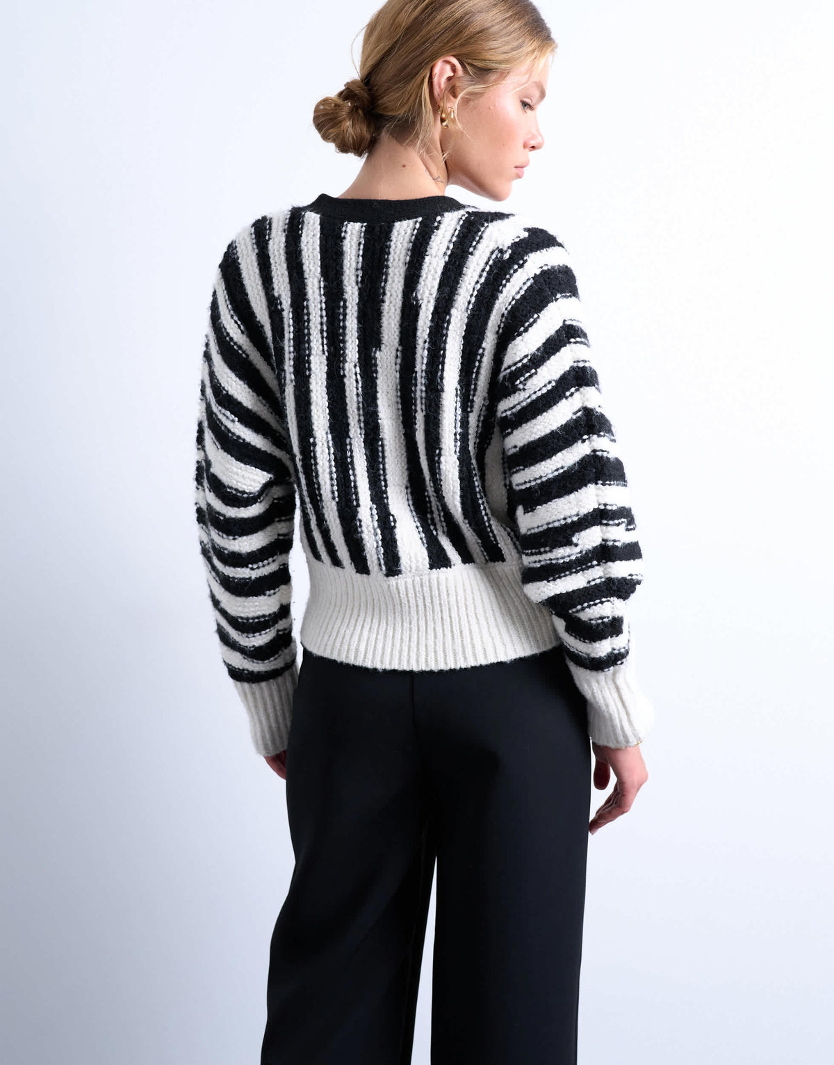 Topshop knitted vetical stripe cardigan in mono