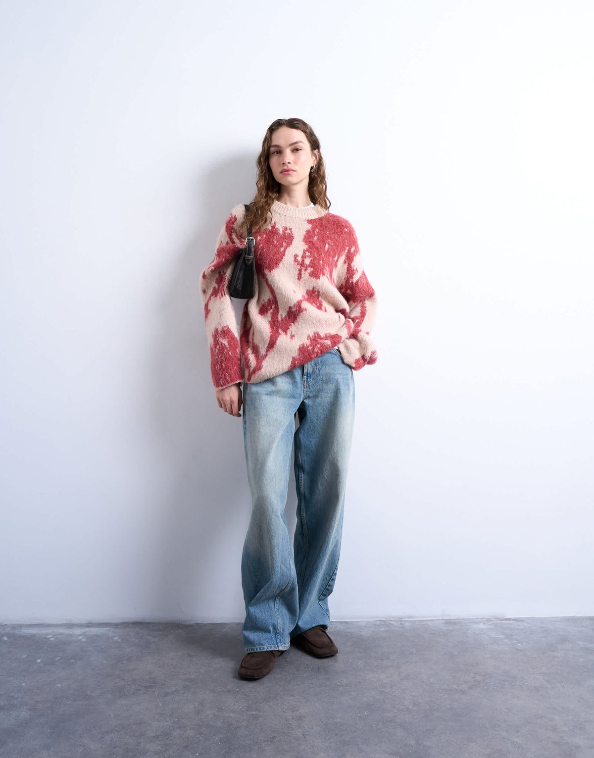 Topshop knitted blurred floral jumper in pink