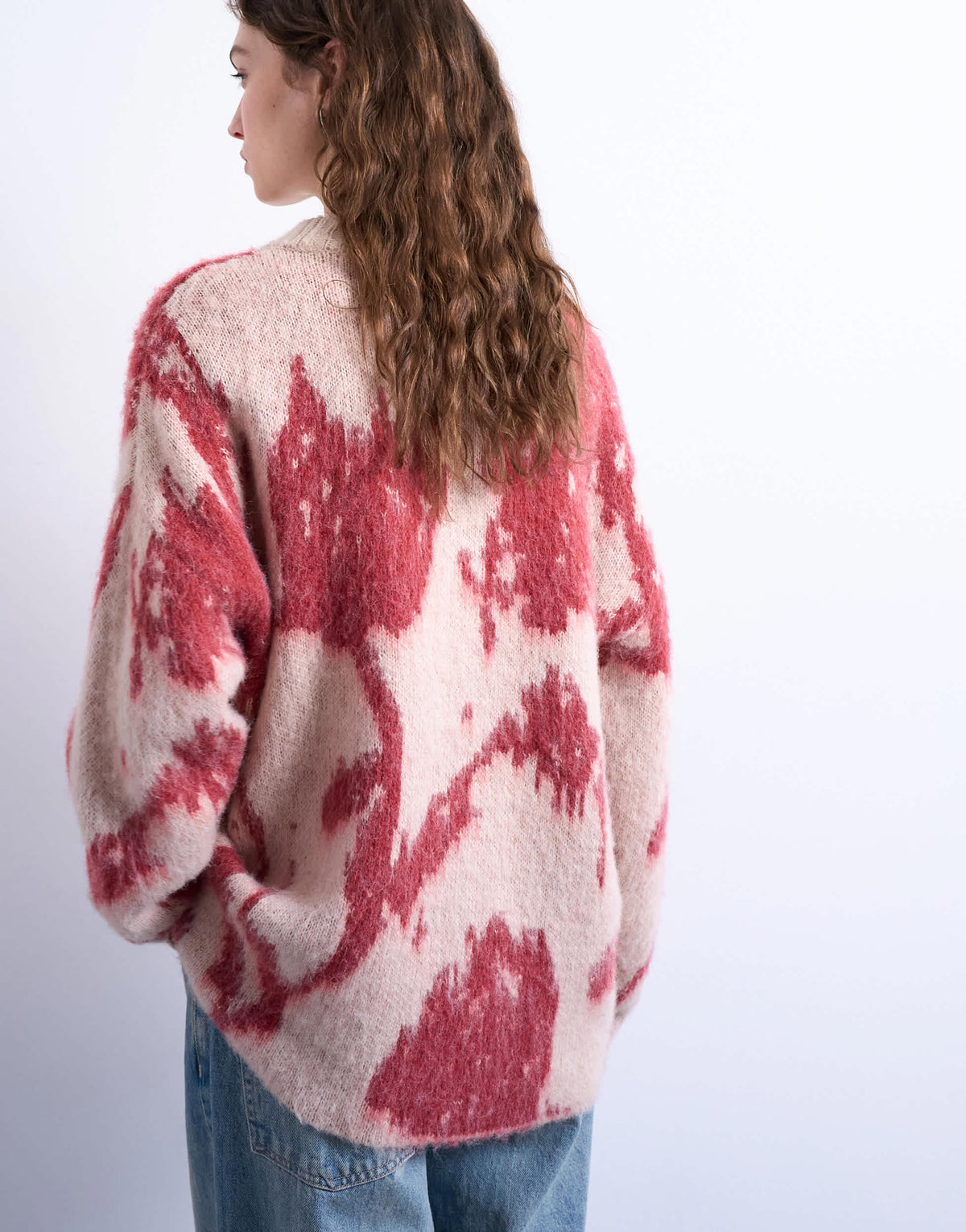 Topshop knitted blurred floral jumper in pink