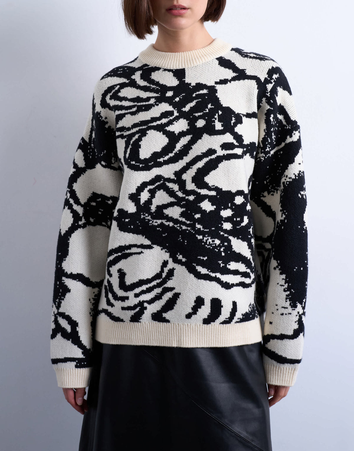 Topshop knitted jacquard clean abstract  floral jumper in mono
