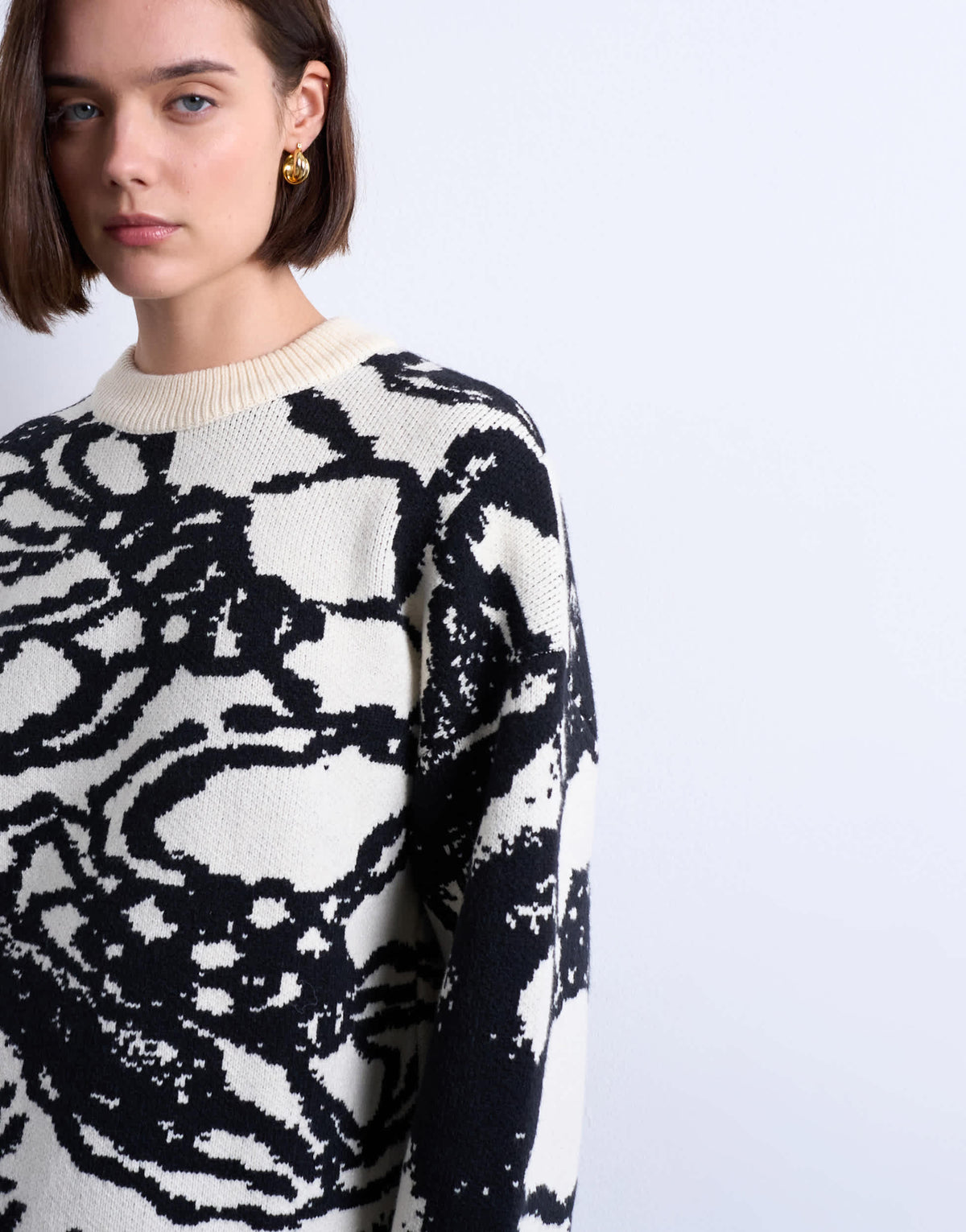 Topshop knitted jacquard clean abstract  floral jumper in mono