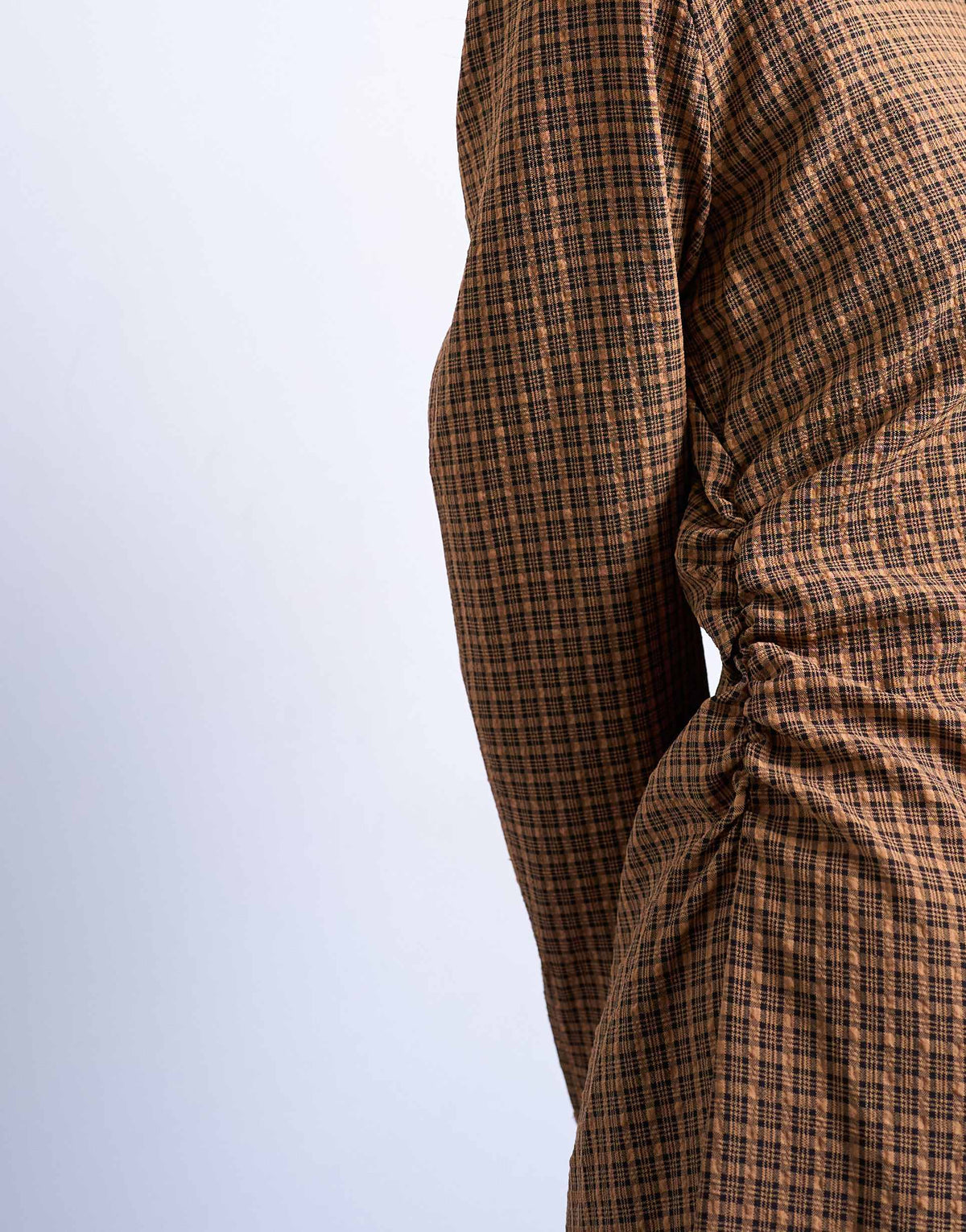 Topshop tuck side shirt dress in mini brown check