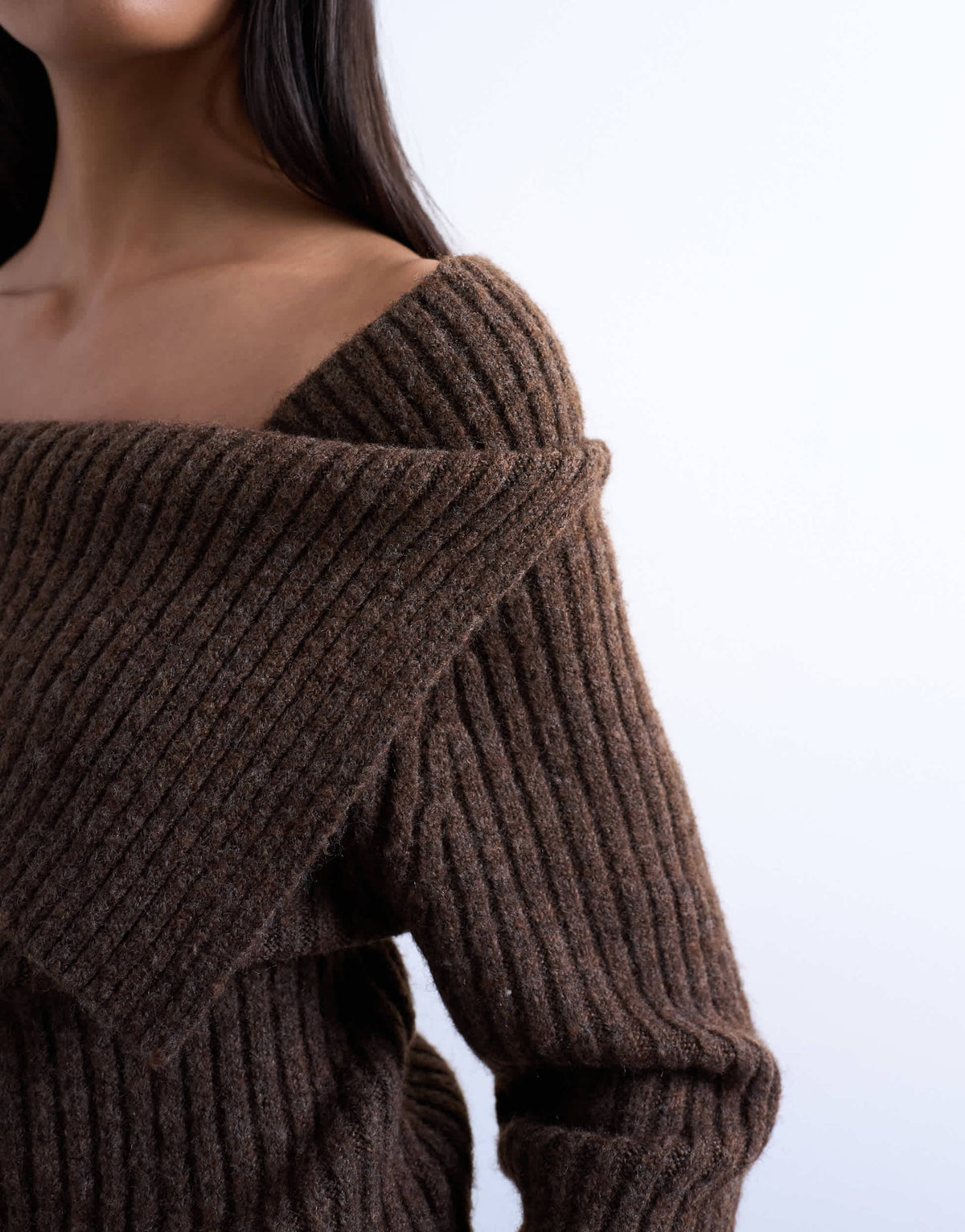 Topshop knitted ribbed bardot in chocolate