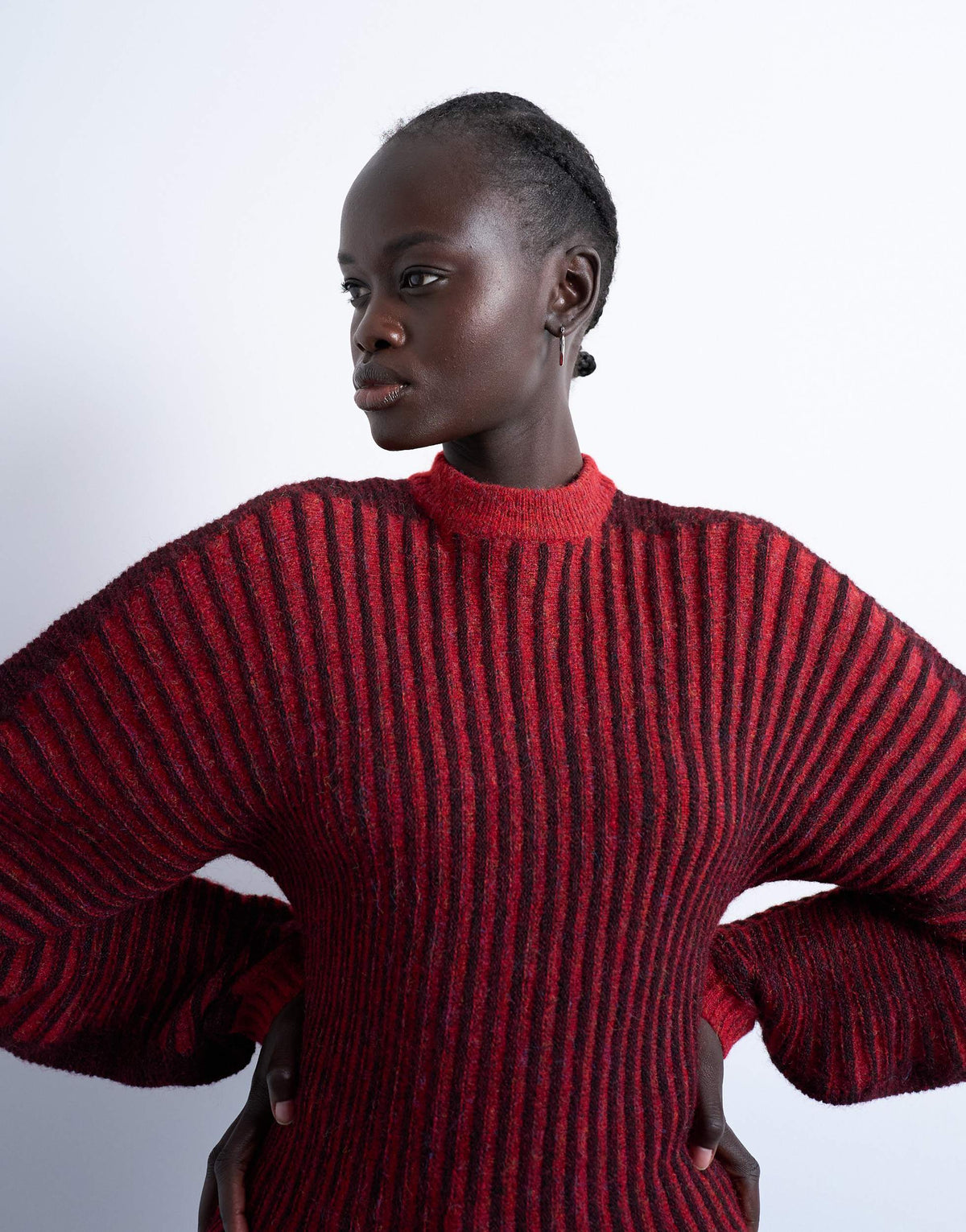 Topshop cocoon plated ribbed jumper in red