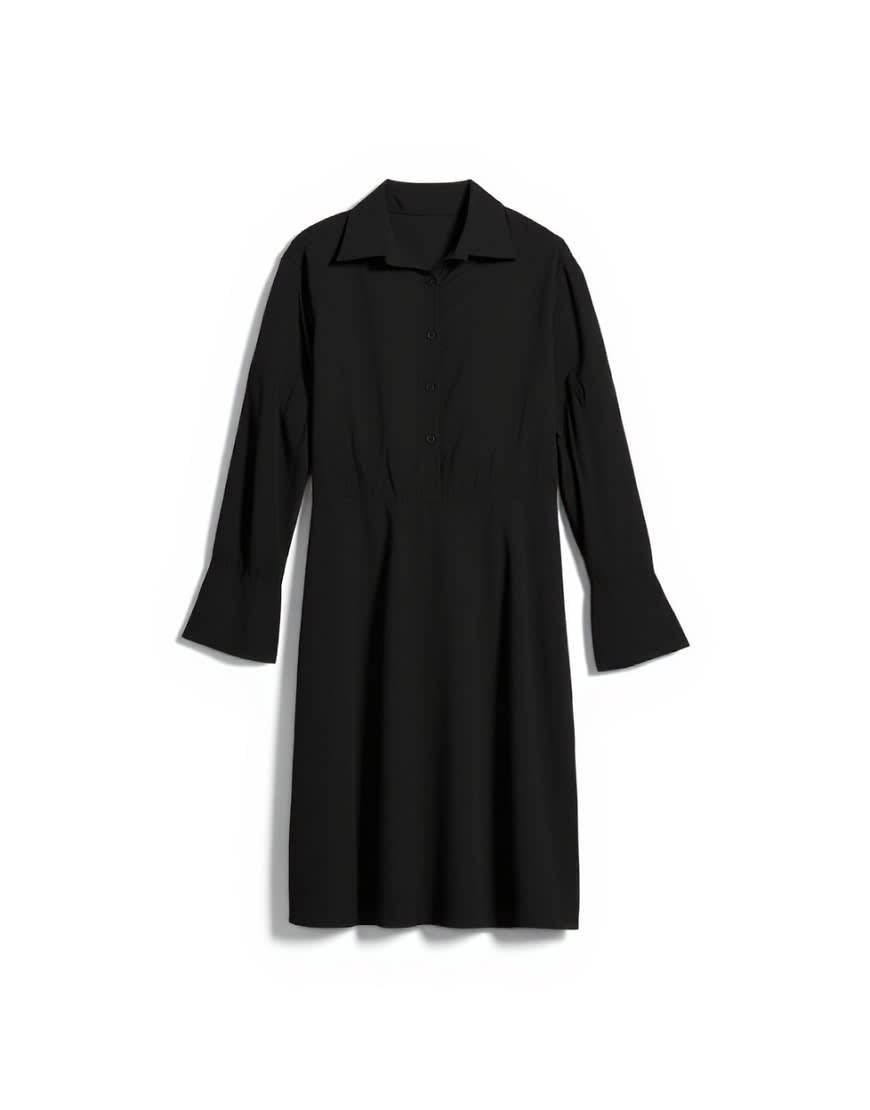 Topshop waisted micro mini shirt dress in black cupro