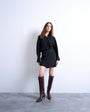 Topshop waisted micro mini shirt dress in black cupro