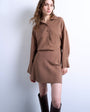 Topshop waisted micro mini shirt dress in brown cupro