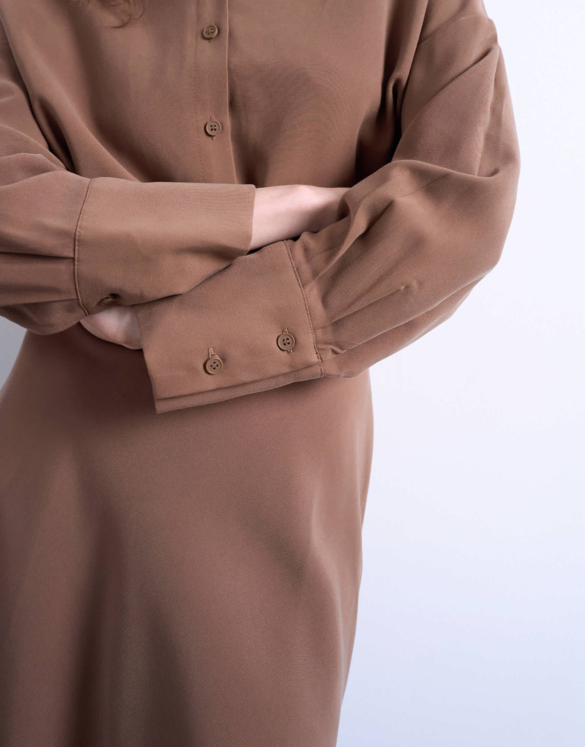 Topshop waisted micro mini shirt dress in brown cupro