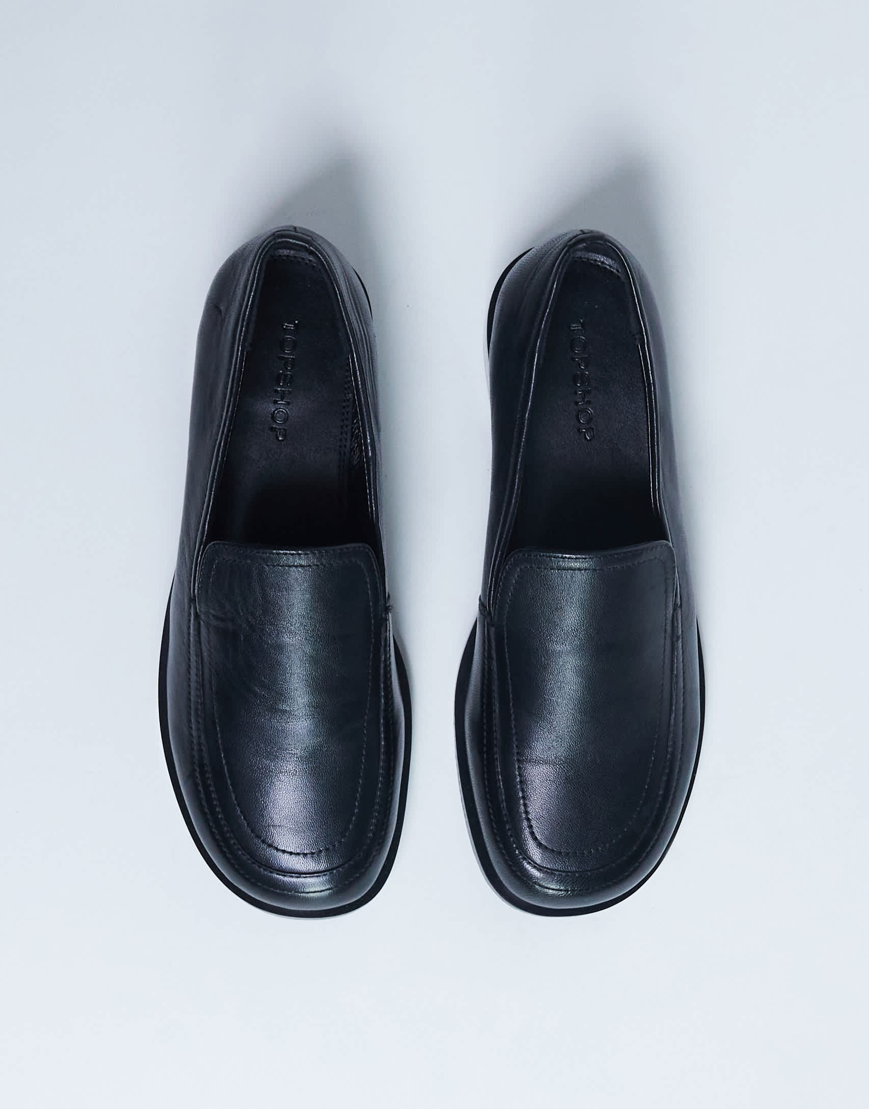 Topshop Corrie real leather flat shoe loafer in black