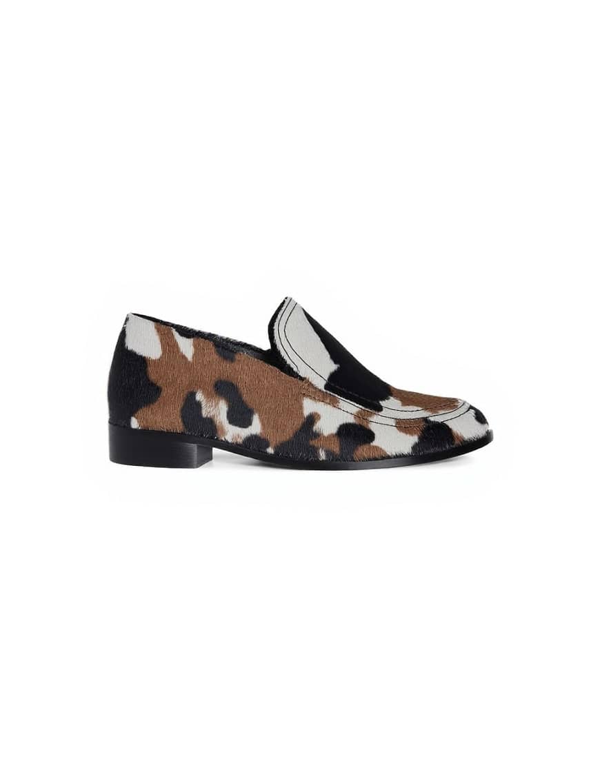 Topshop Corrie flat shoe loafer in hair on real leather animal print 