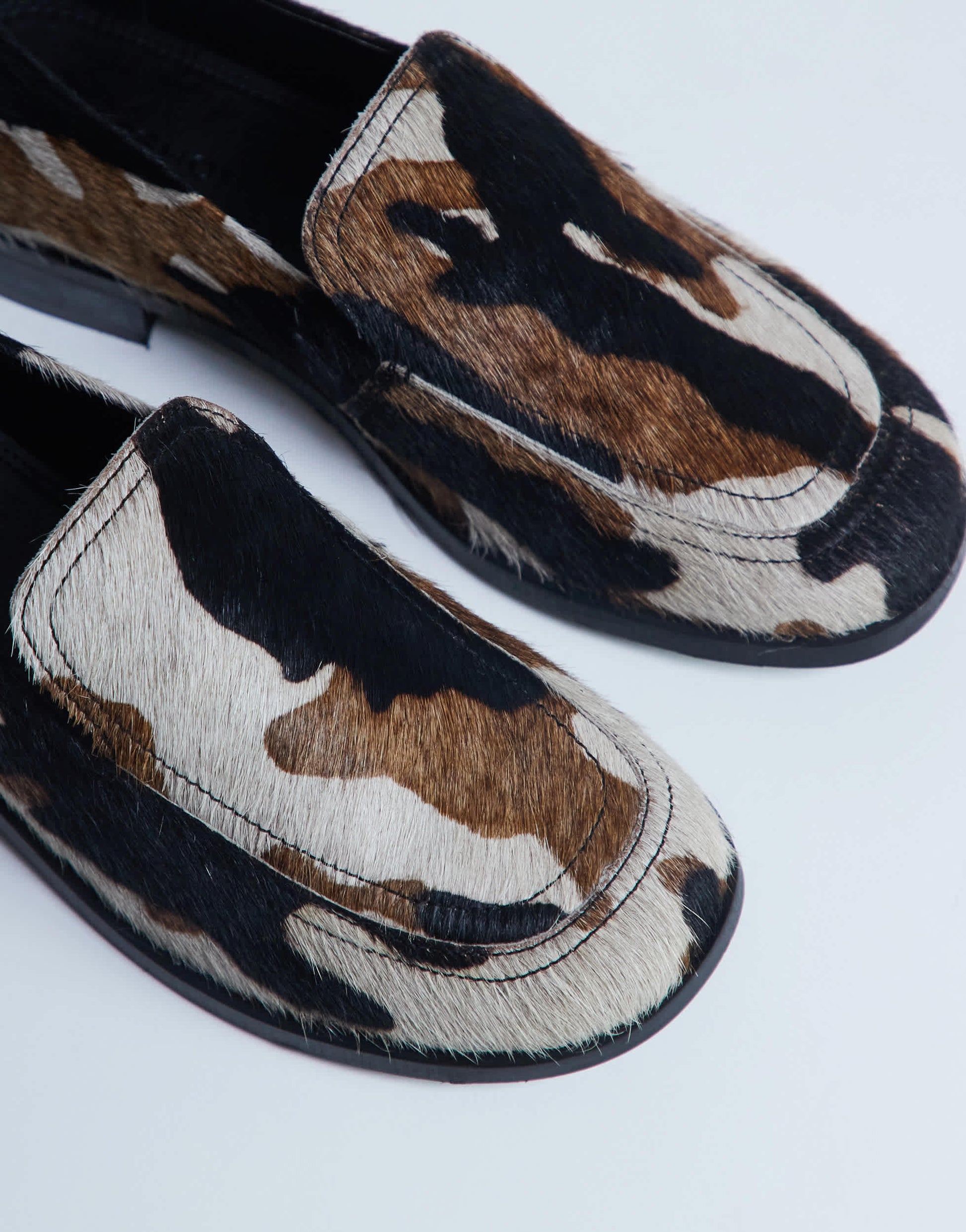 Topshop Corrie flat shoe loafer in hair on real leather animal print 