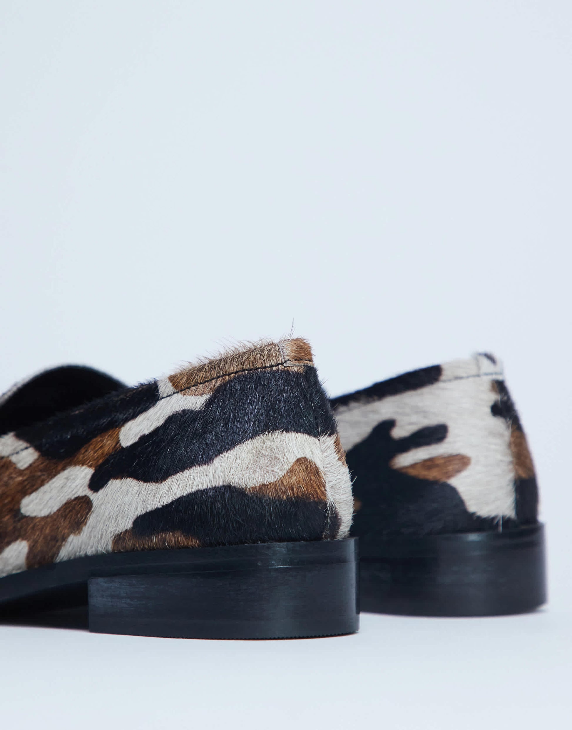 Topshop Corrie flat shoe loafer in hair on real leather animal print 
