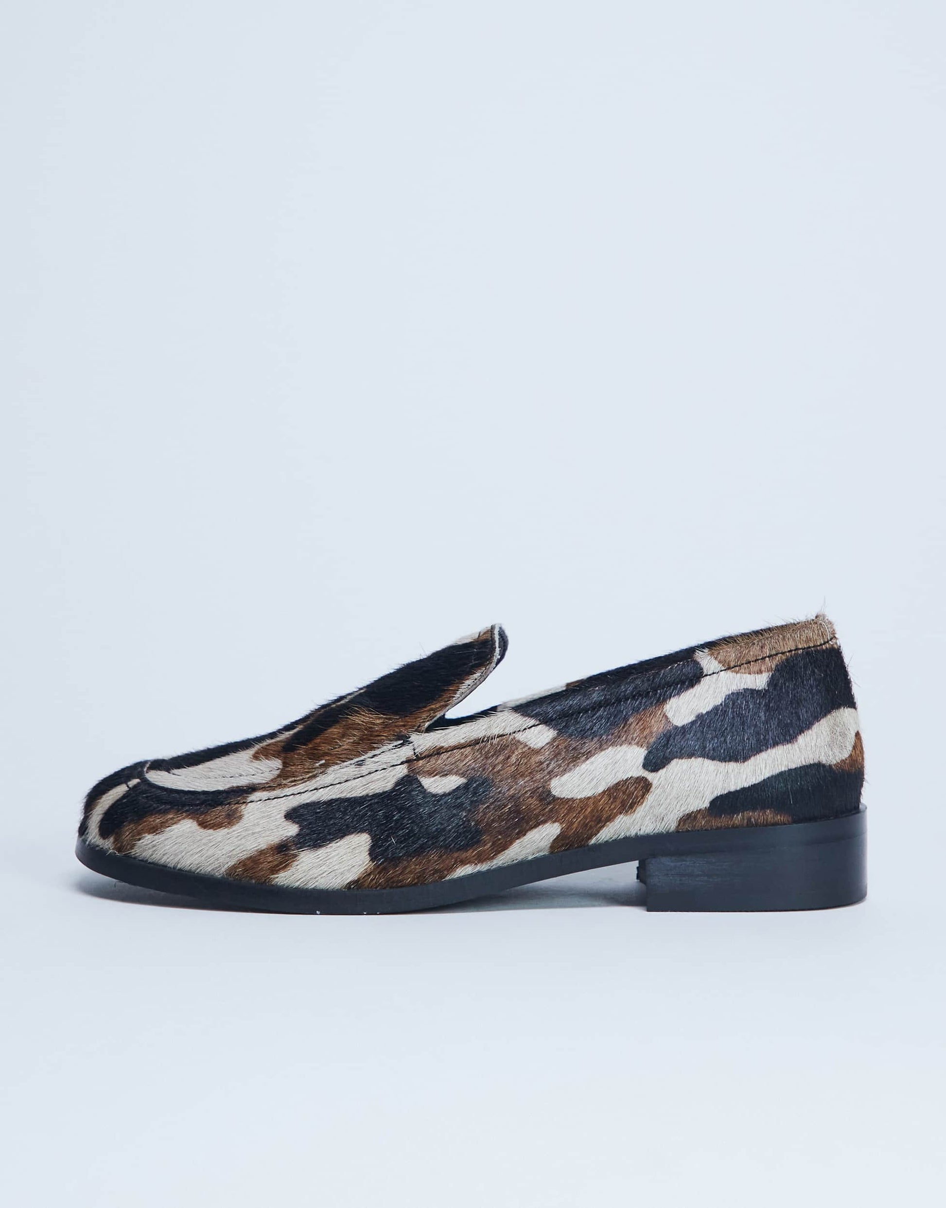 Topshop Corrie flat shoe loafer in hair on real leather animal print 