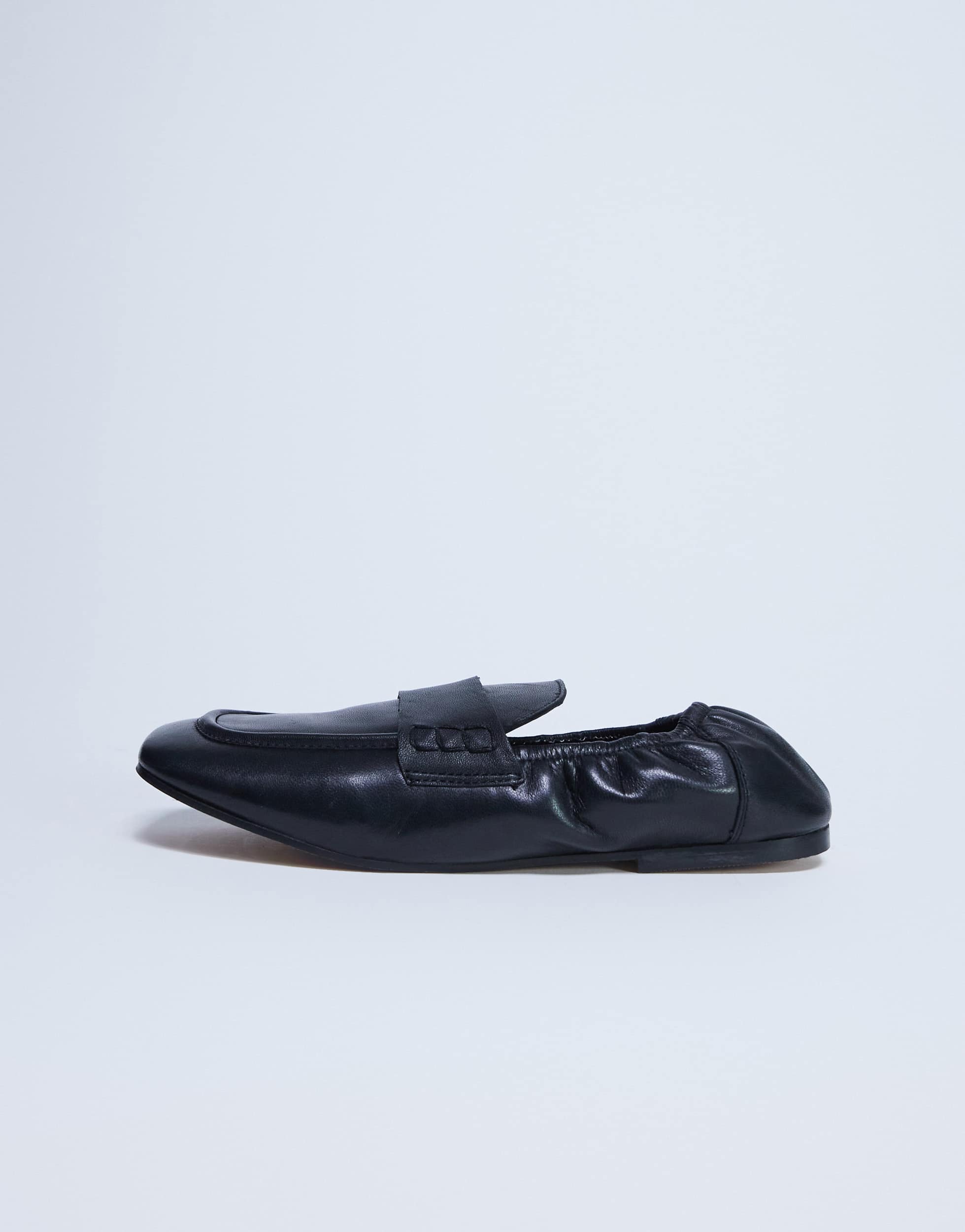 Topshop Brooks ruched back real leather loafer in black