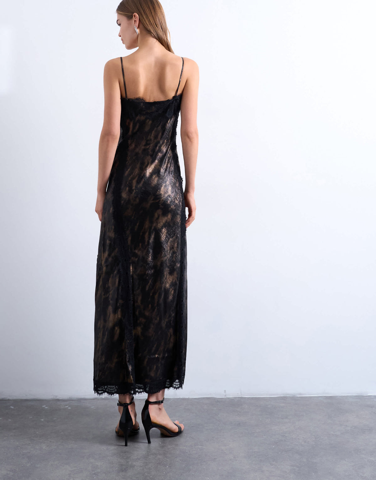 Topshop lace slip midi in metallic abstract print