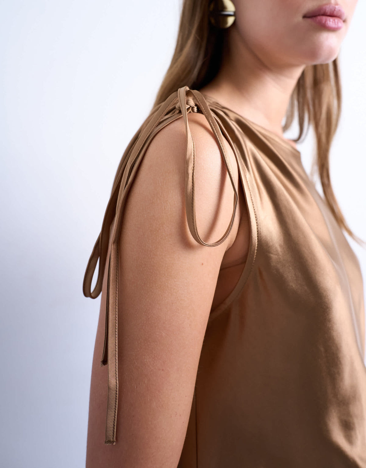 Topshop asymmetric tuck side satin mini dress in caramel