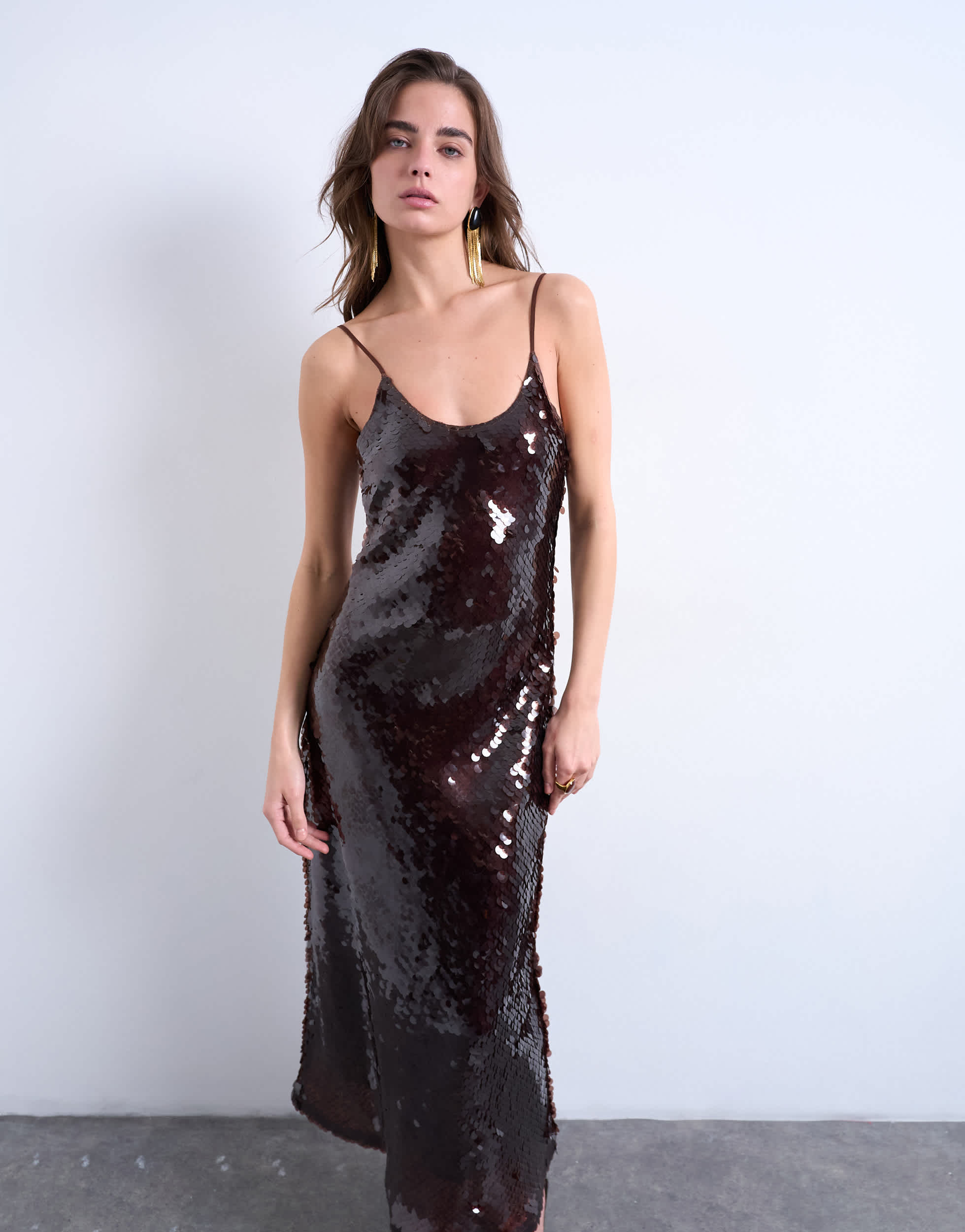 Robe nuisette longue à sequins Topshop couleur chocolat